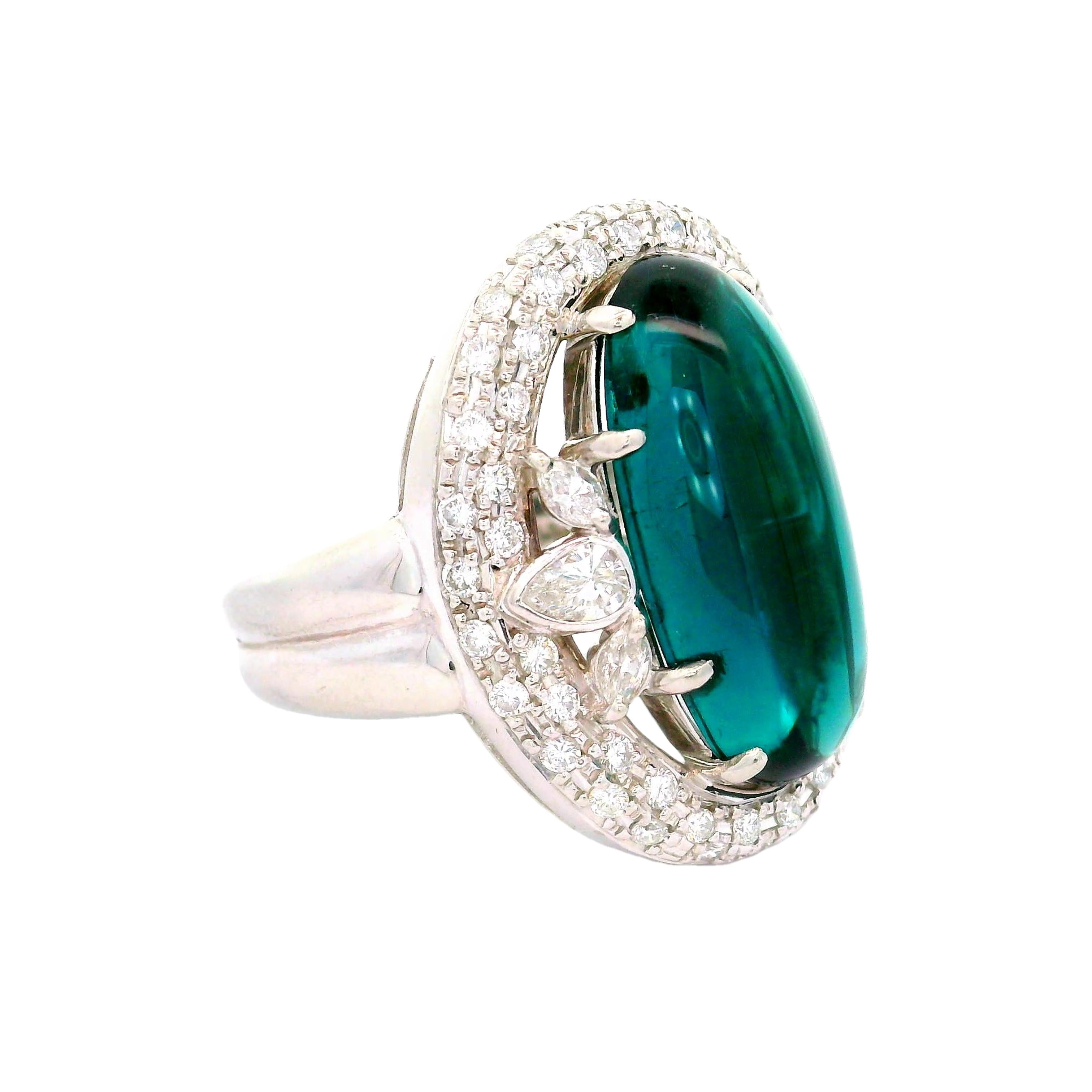 12 Carat Blue Tourmaline Diamond Platinum Ring