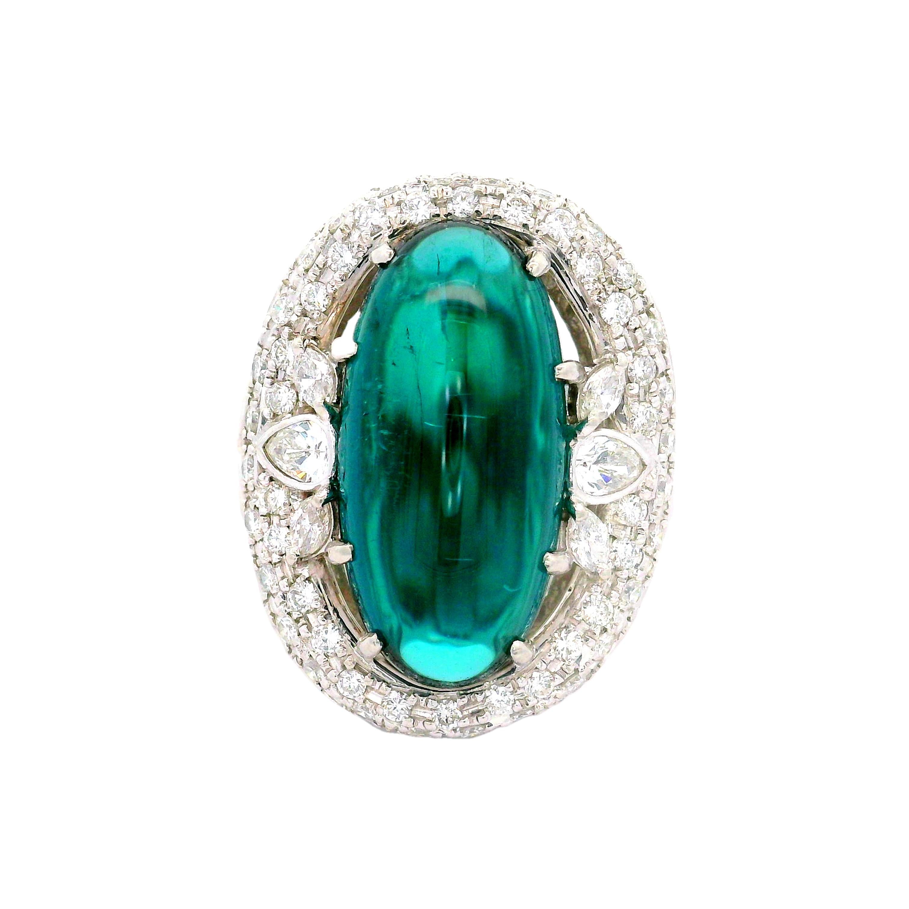 12 Carat Blue Tourmaline Diamond Platinum Ring