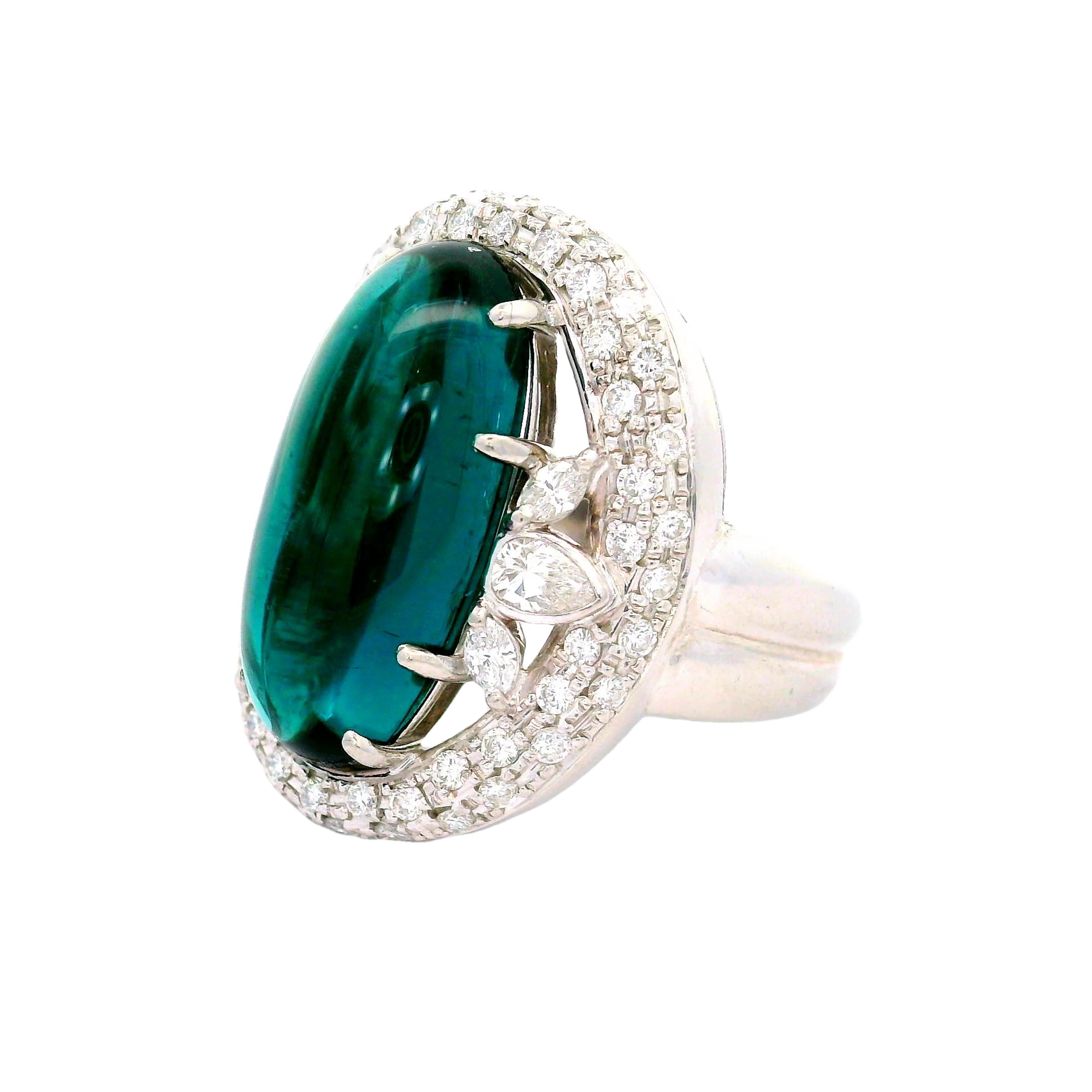 12 Carat Blue Tourmaline Diamond Platinum Ring