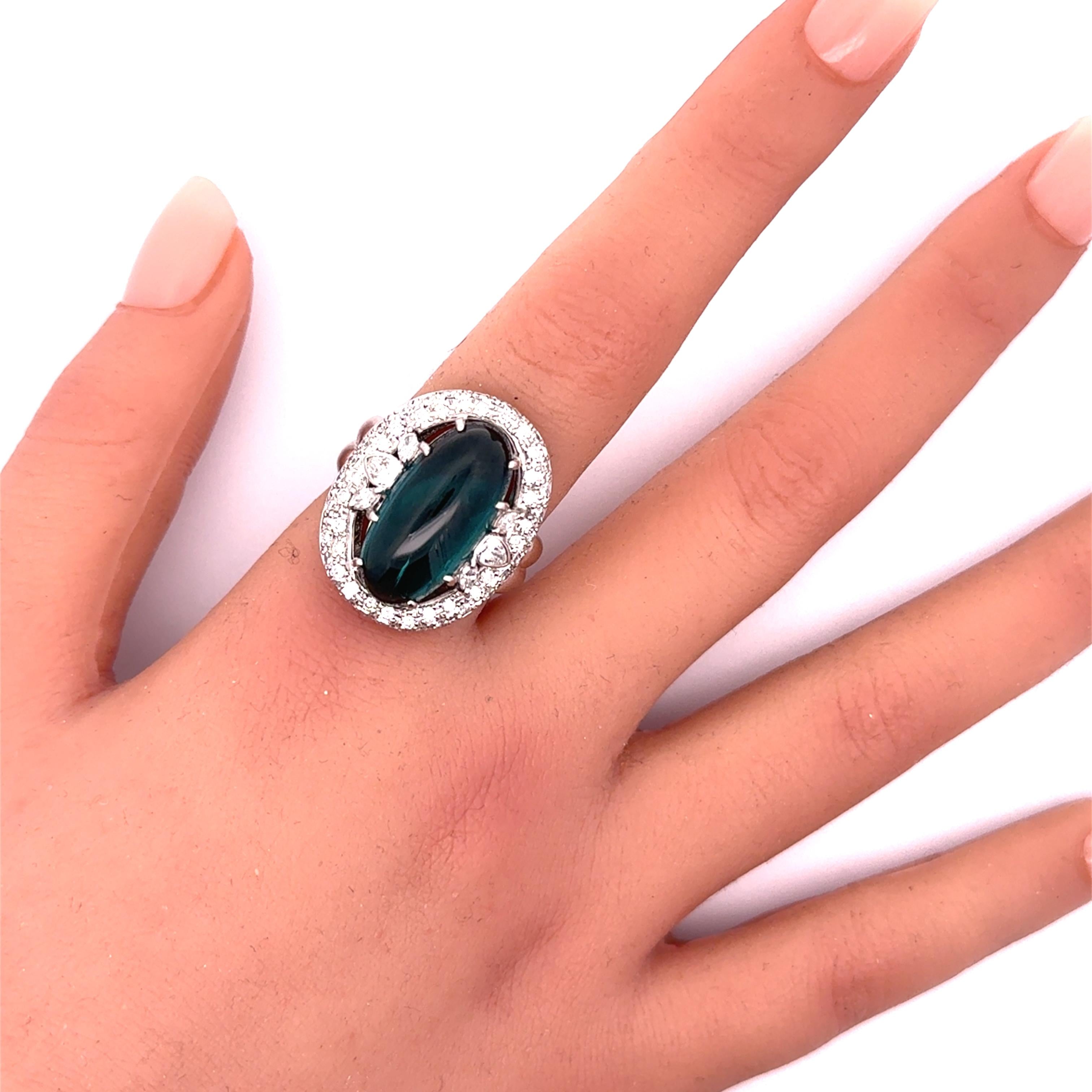 12 Carat Blue Tourmaline Diamond Platinum Ring