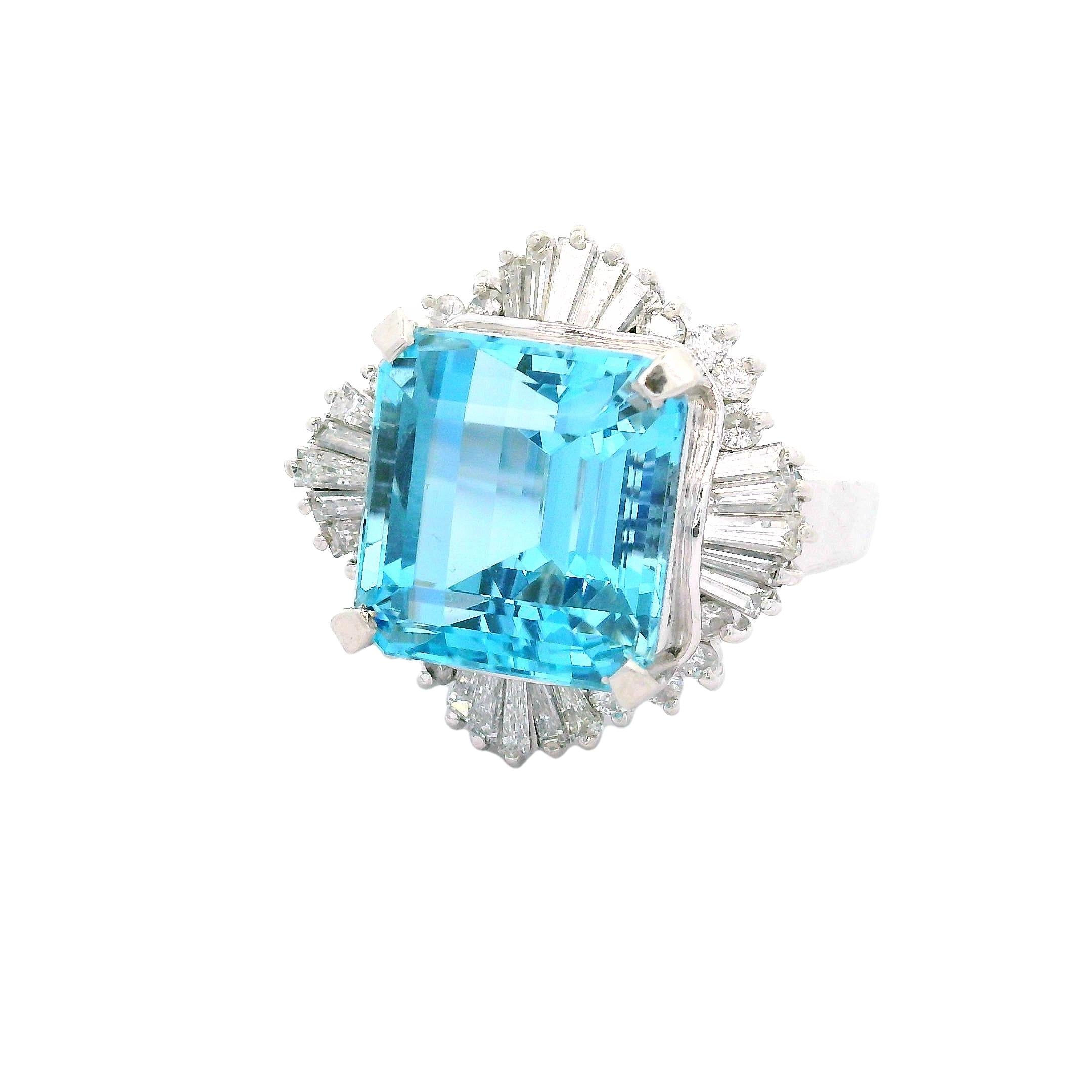 9.68 Carat Santa Maria Aquamarine Diamond Platinum Ballerina Ring