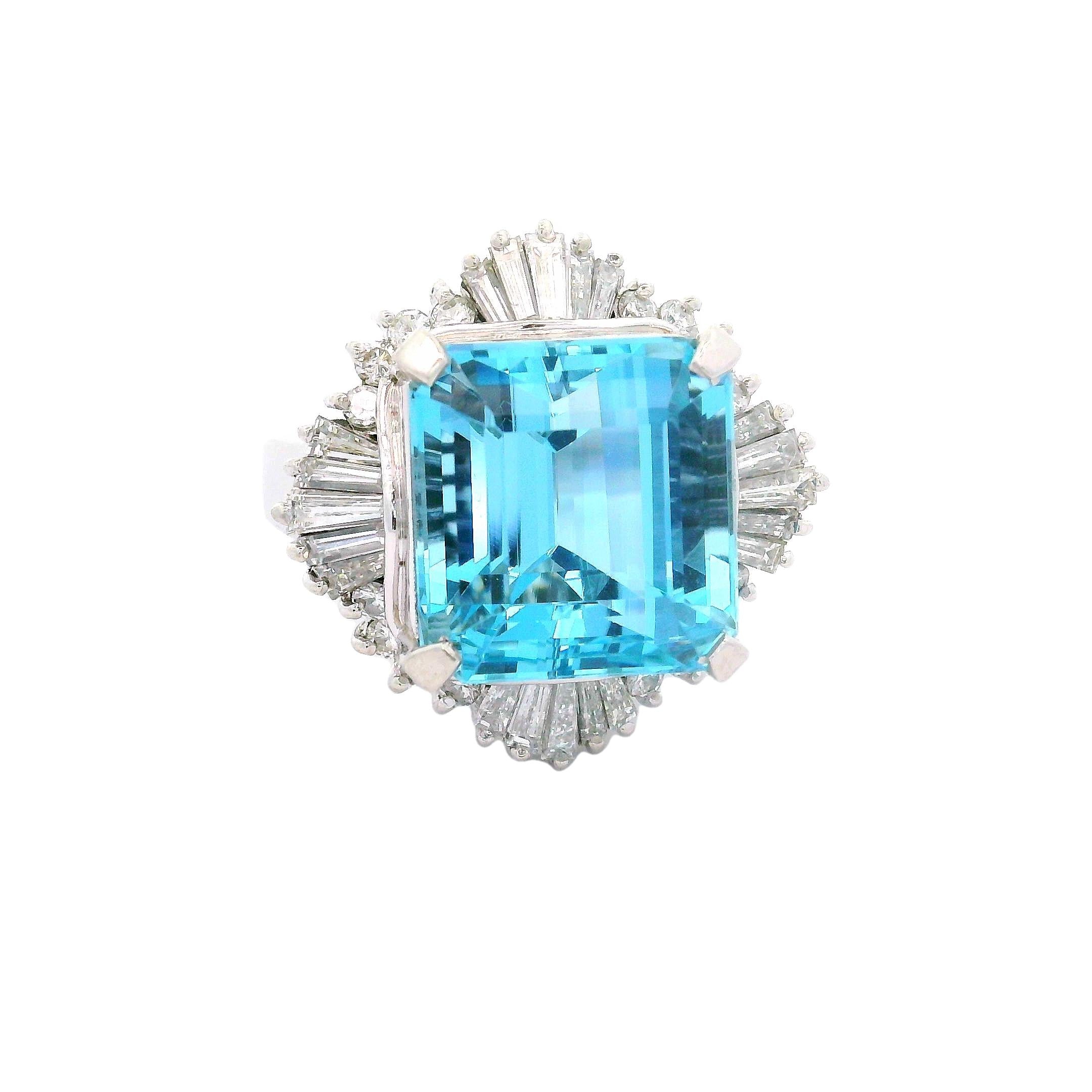 9.68 Carat Santa Maria Aquamarine Diamond Platinum Ballerina Ring