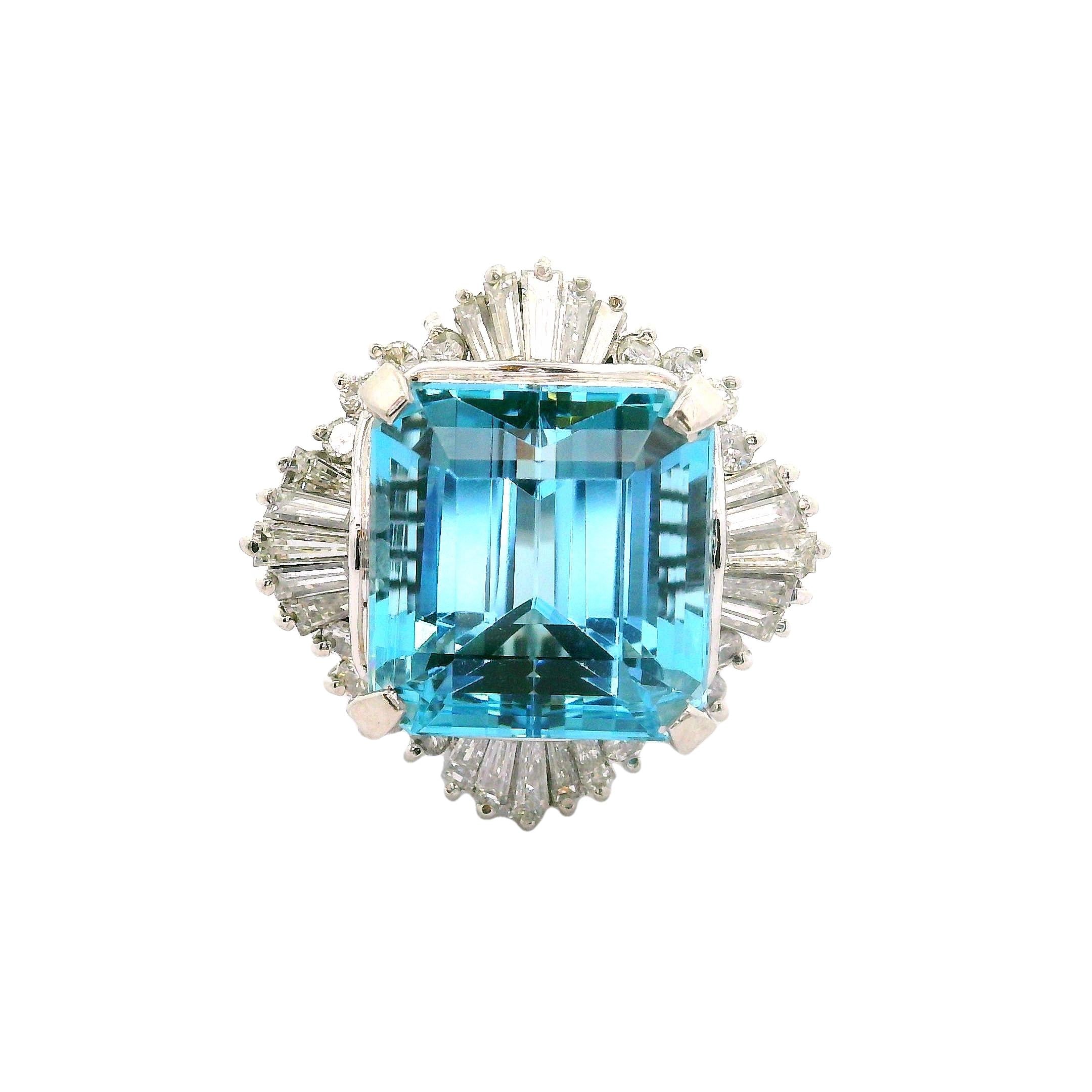 9.68 Carat Santa Maria Aquamarine Diamond Platinum Ballerina Ring