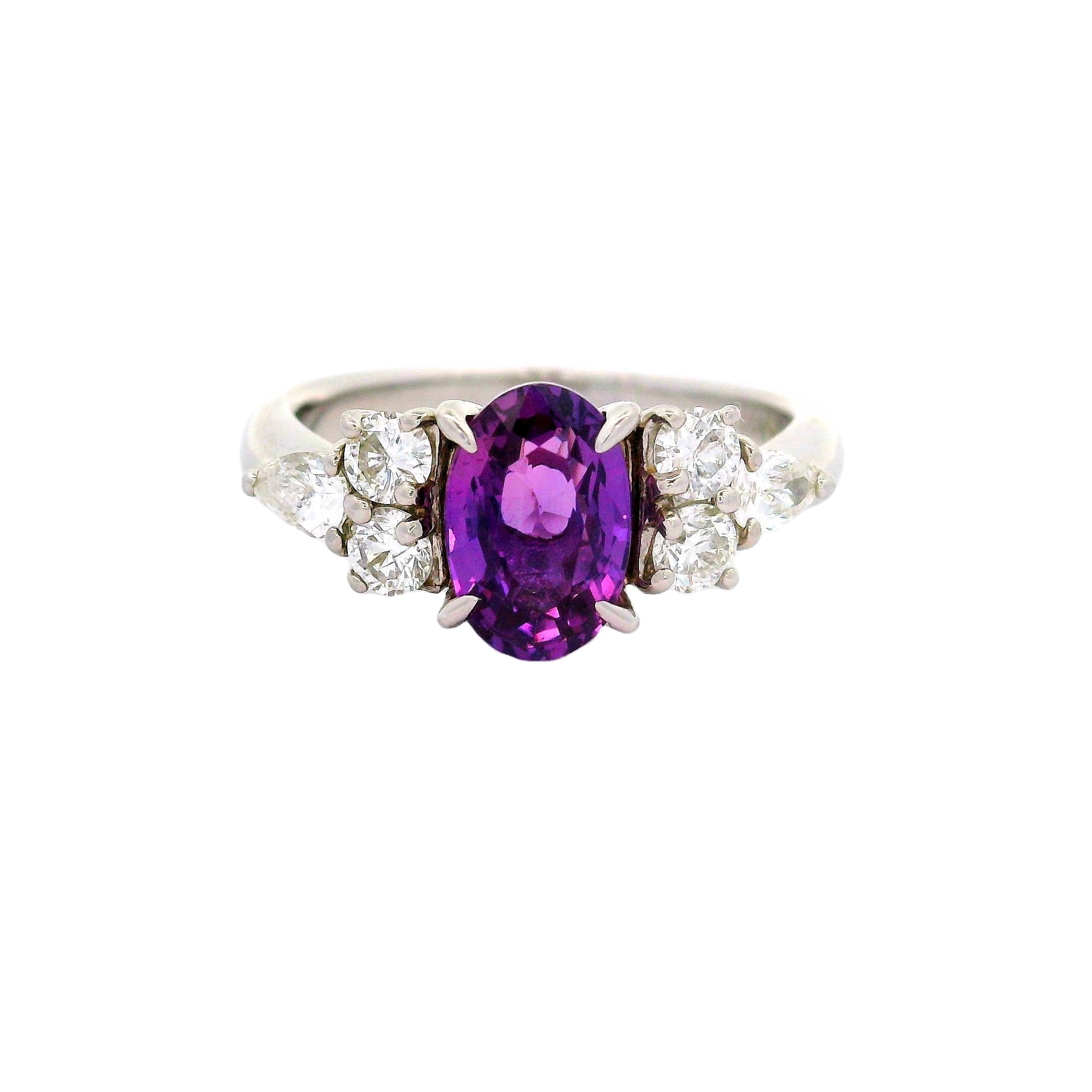 1.55 Carat Purple-Pink Color-Change Sapphire Diamond Platinum Ring