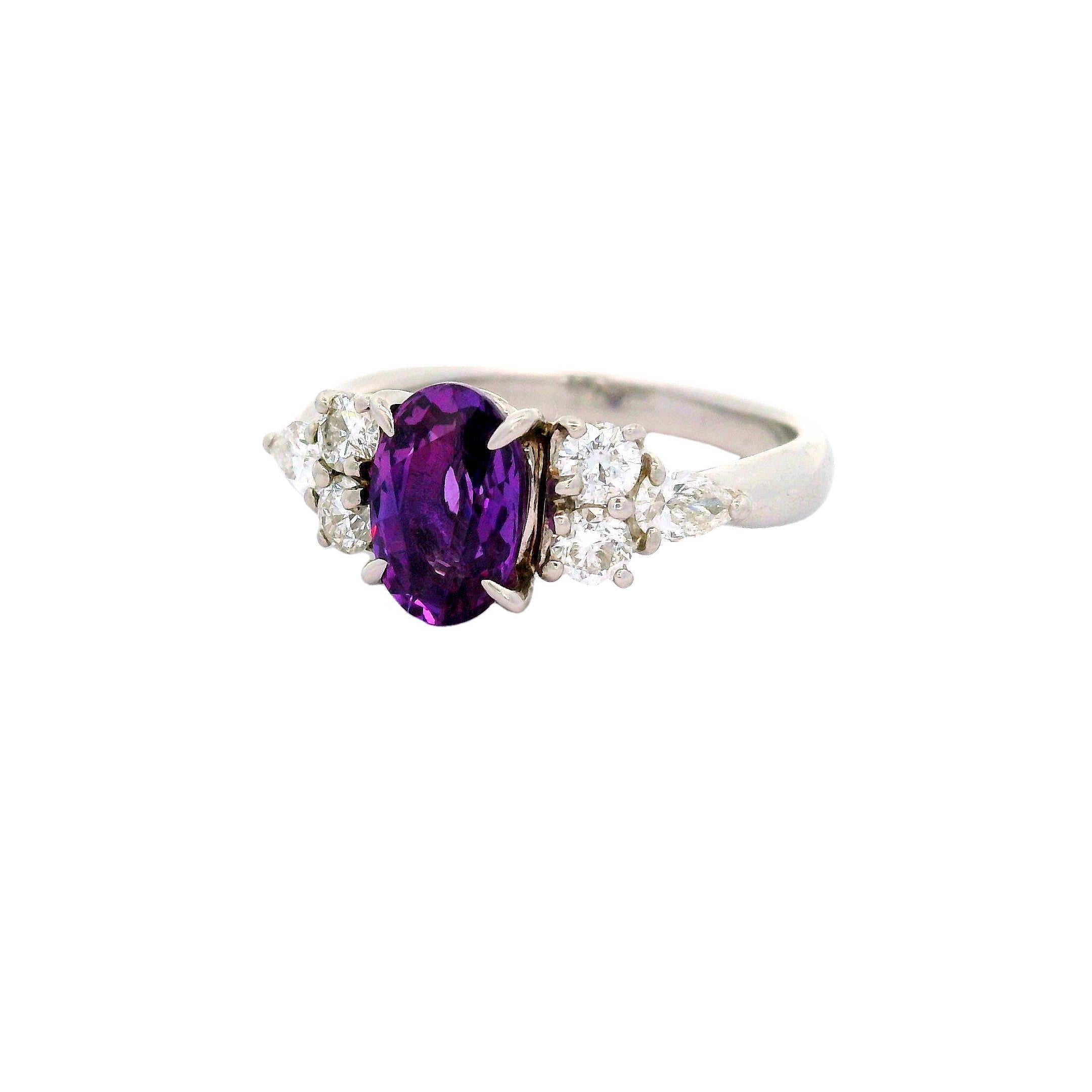 1.55 Carat Purple-Pink Color-Change Sapphire Diamond Platinum Ring