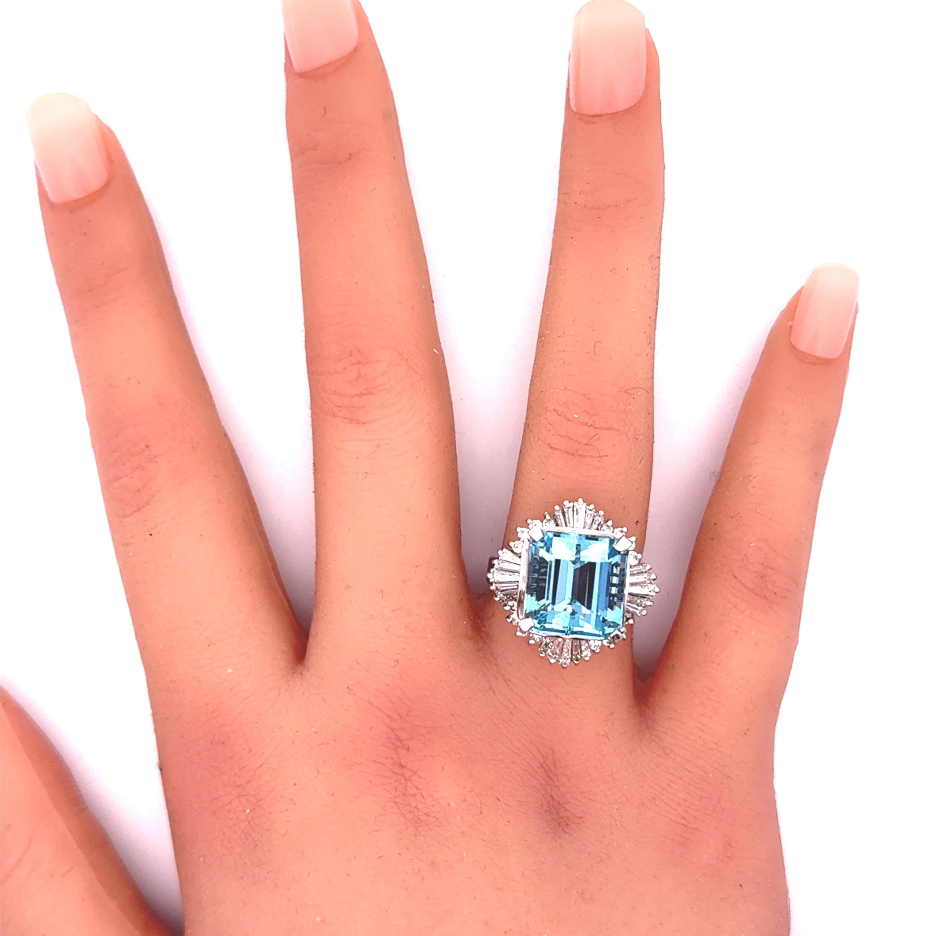 9.68 Carat Santa Maria Aquamarine Diamond Platinum Ballerina Ring