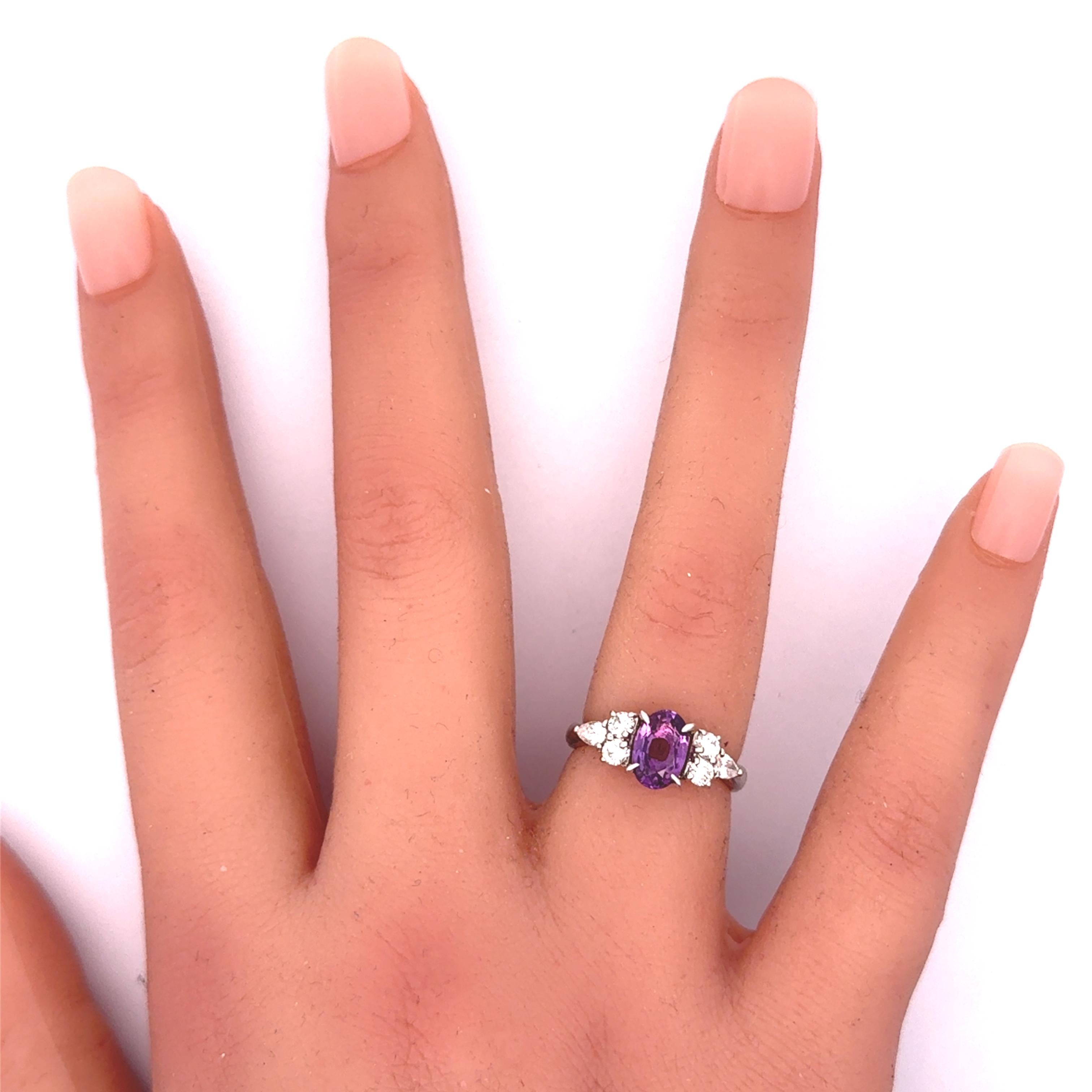 1.55 Carat Purple-Pink Color-Change Sapphire Diamond Platinum Ring