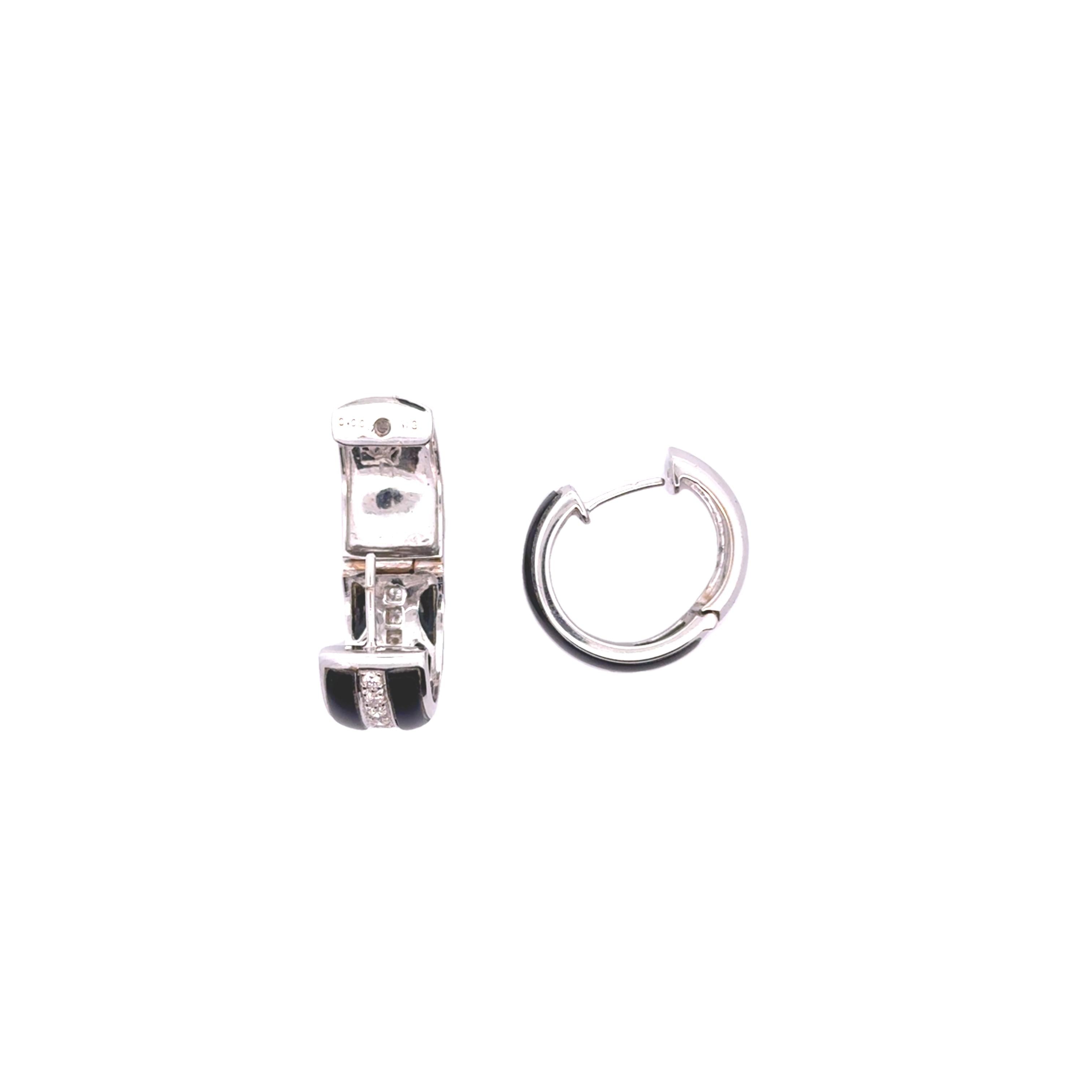 Black Onyx Diamond 18k White Gold Huggie Hoop Earrings