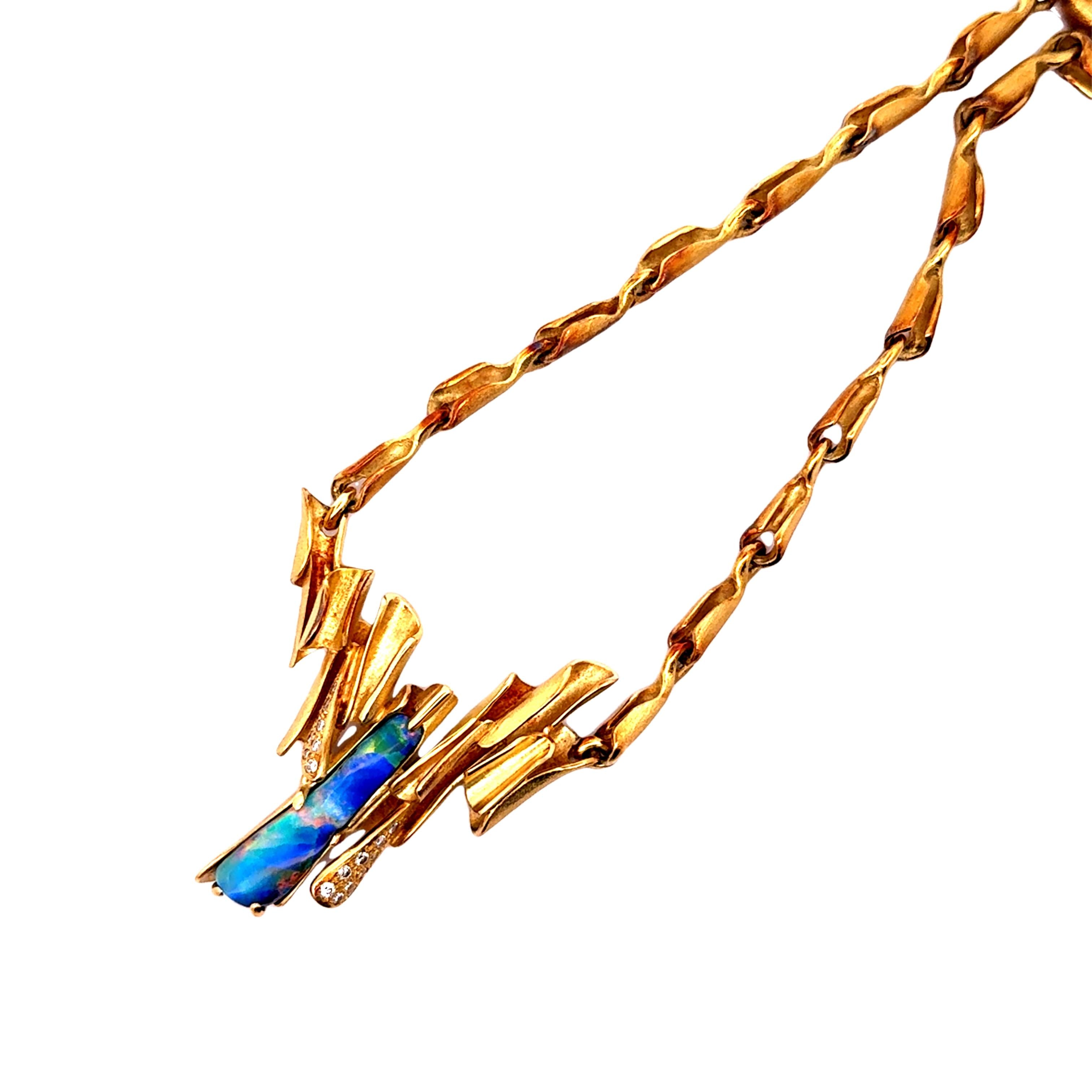 15 Carat Australian Boulder Opal Diamond 18k Yellow Gold Necklace