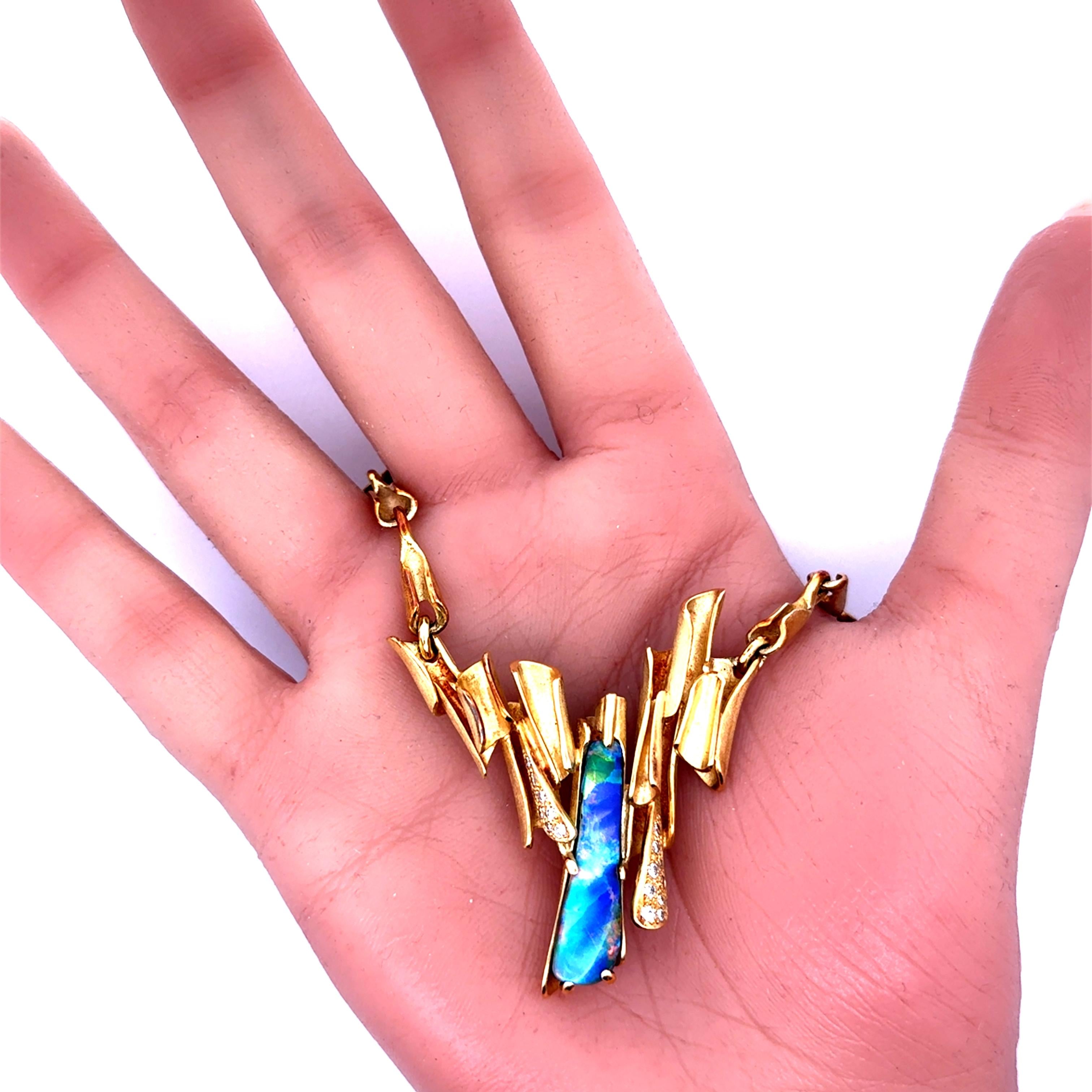 15 Carat Australian Boulder Opal Diamond 18k Yellow Gold Necklace