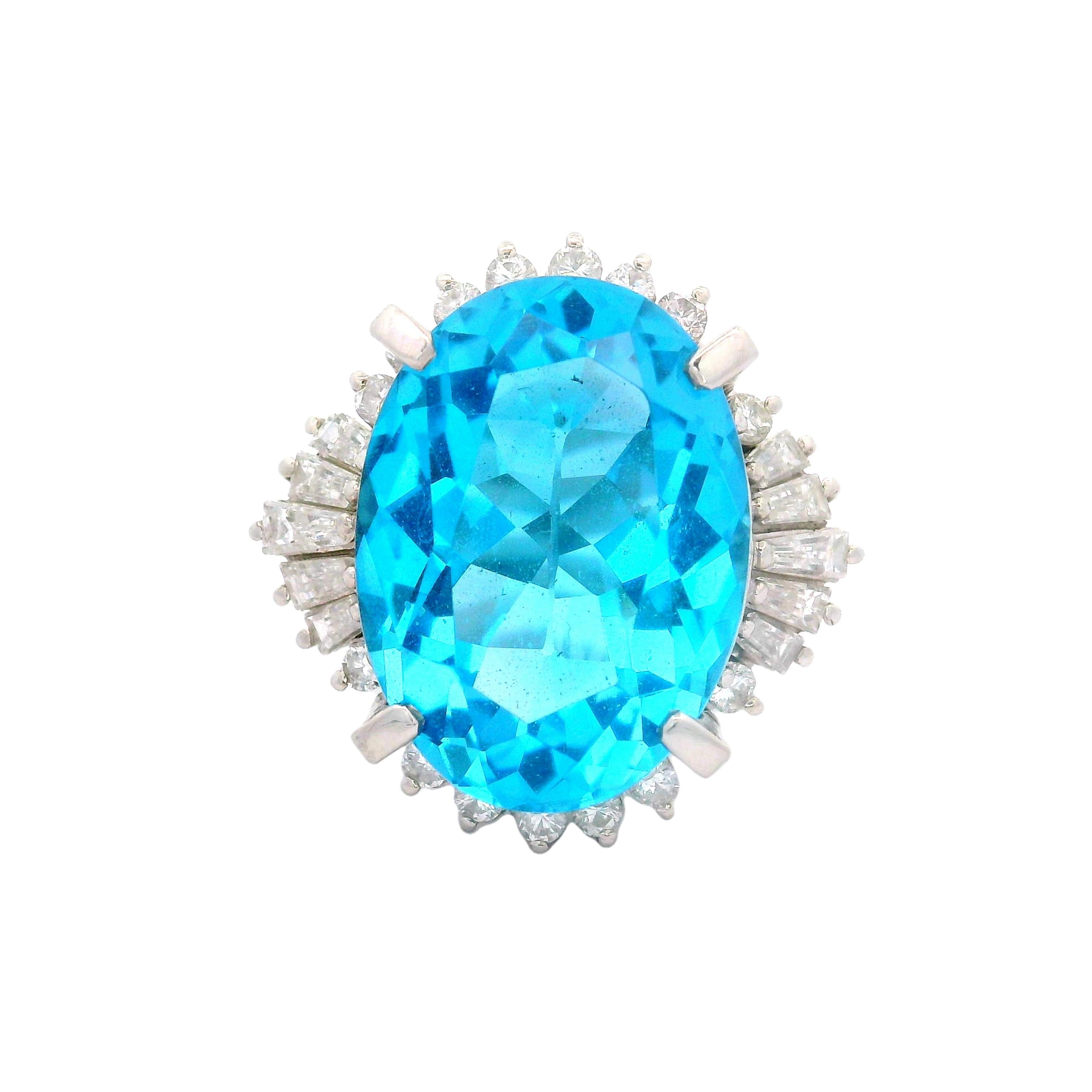 14.16 Carat Blue Topaz Diamond Platinum Ring