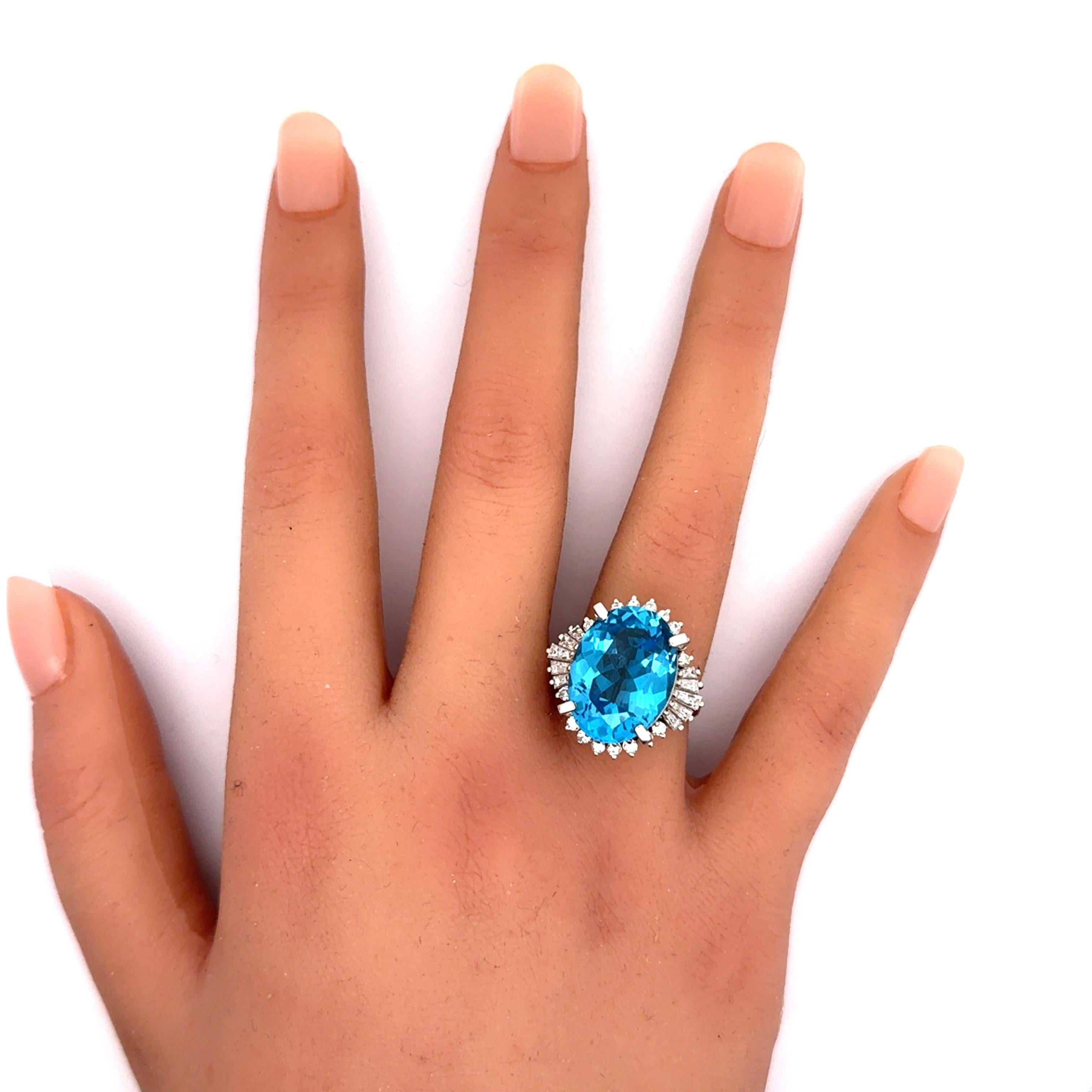 14.16 Carat Blue Topaz Diamond Platinum Ring