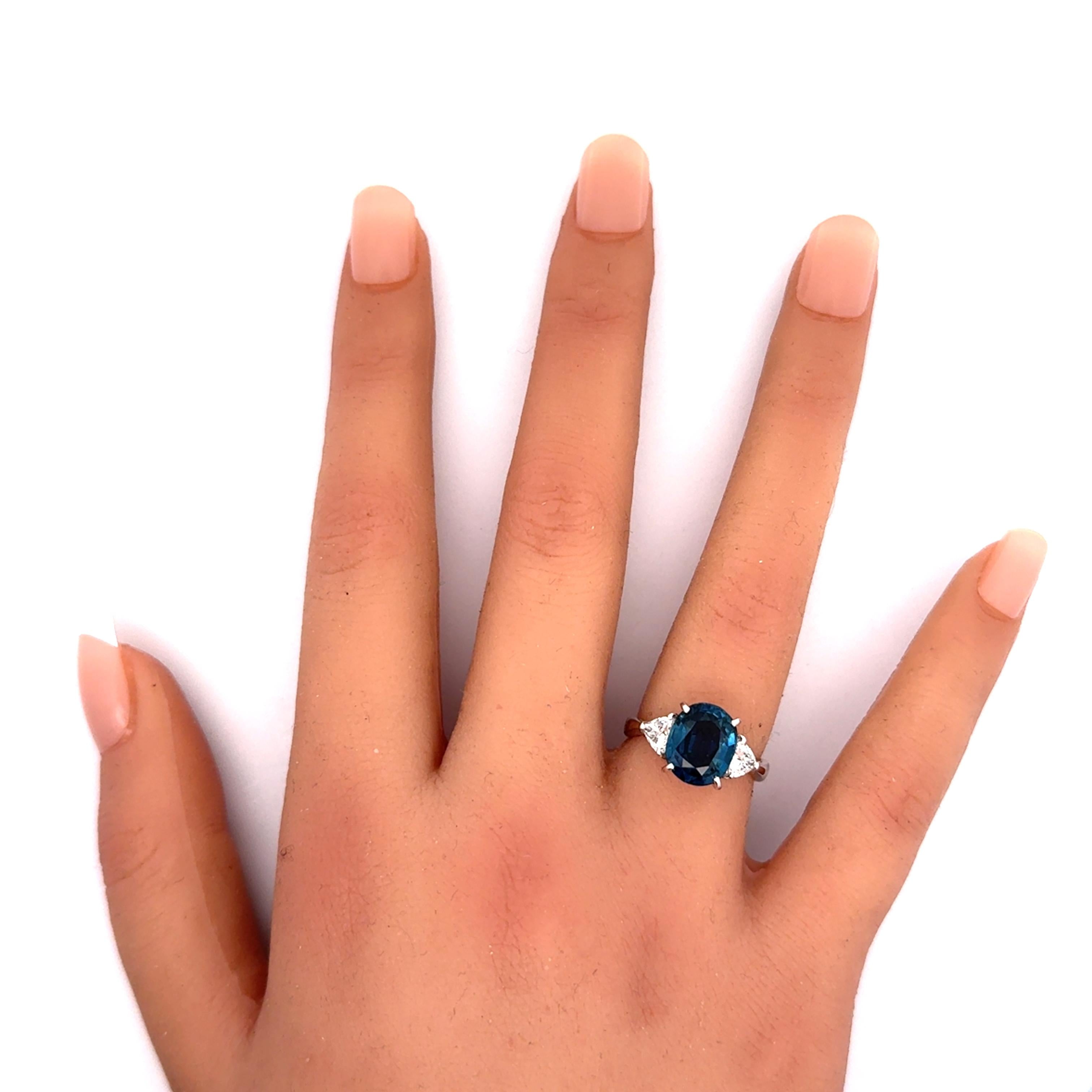 4.32 Carat Blue Sapphire Diamond Three-Stone Platinum Ring
