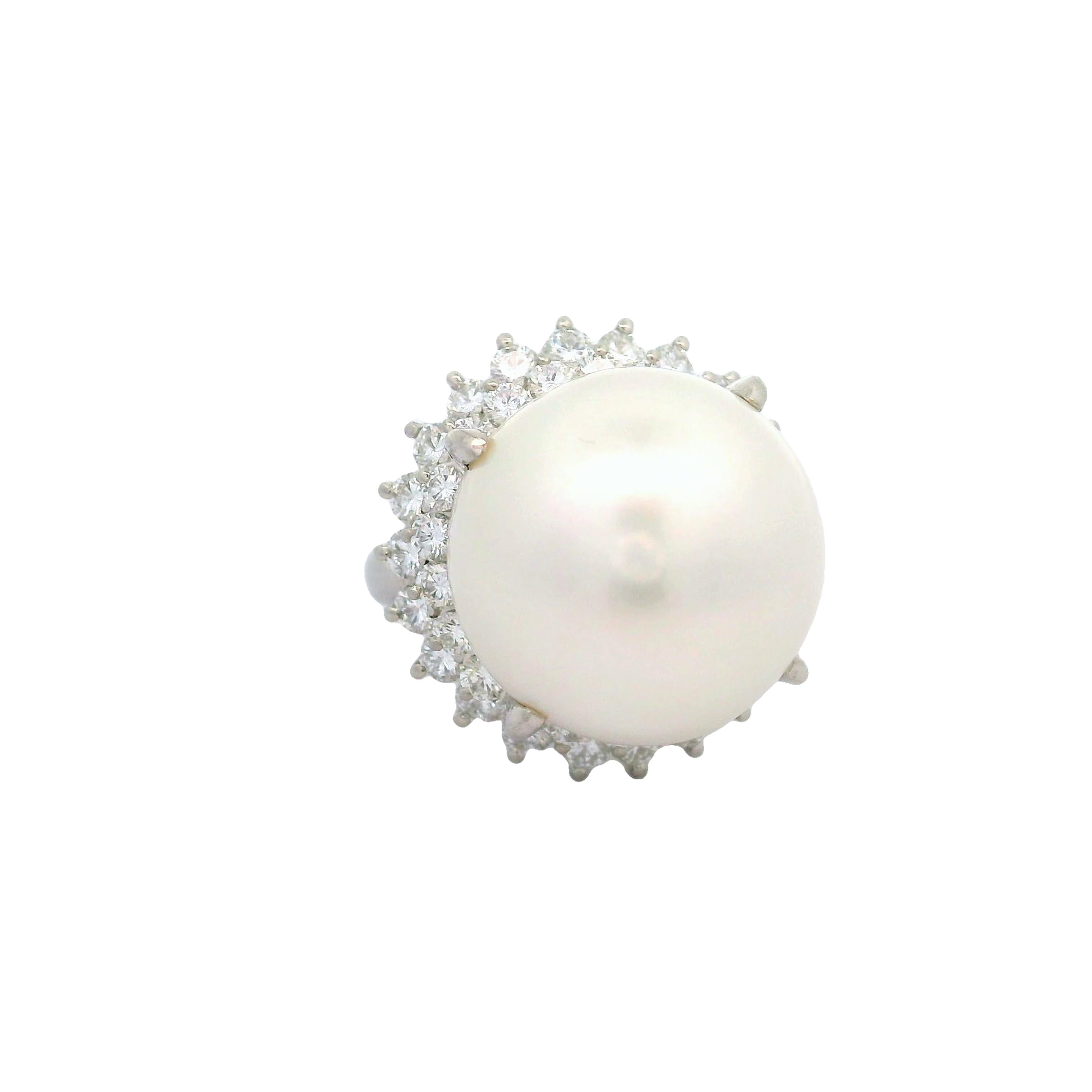 16.5mm South Sea Pearl Diamond Double-Halo Platinum Cocktail Ring