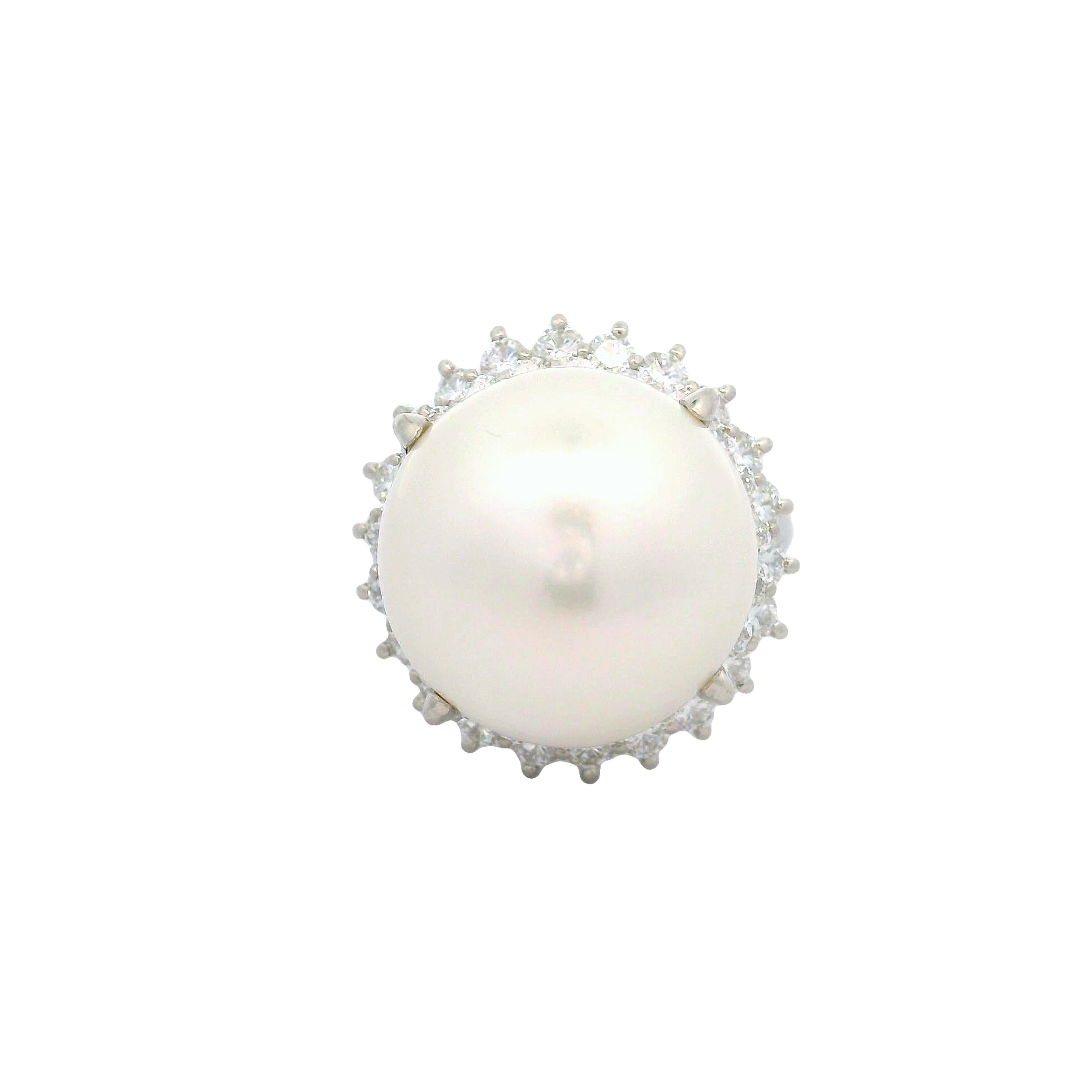 16.5mm South Sea Pearl Diamond Double-Halo Platinum Cocktail Ring