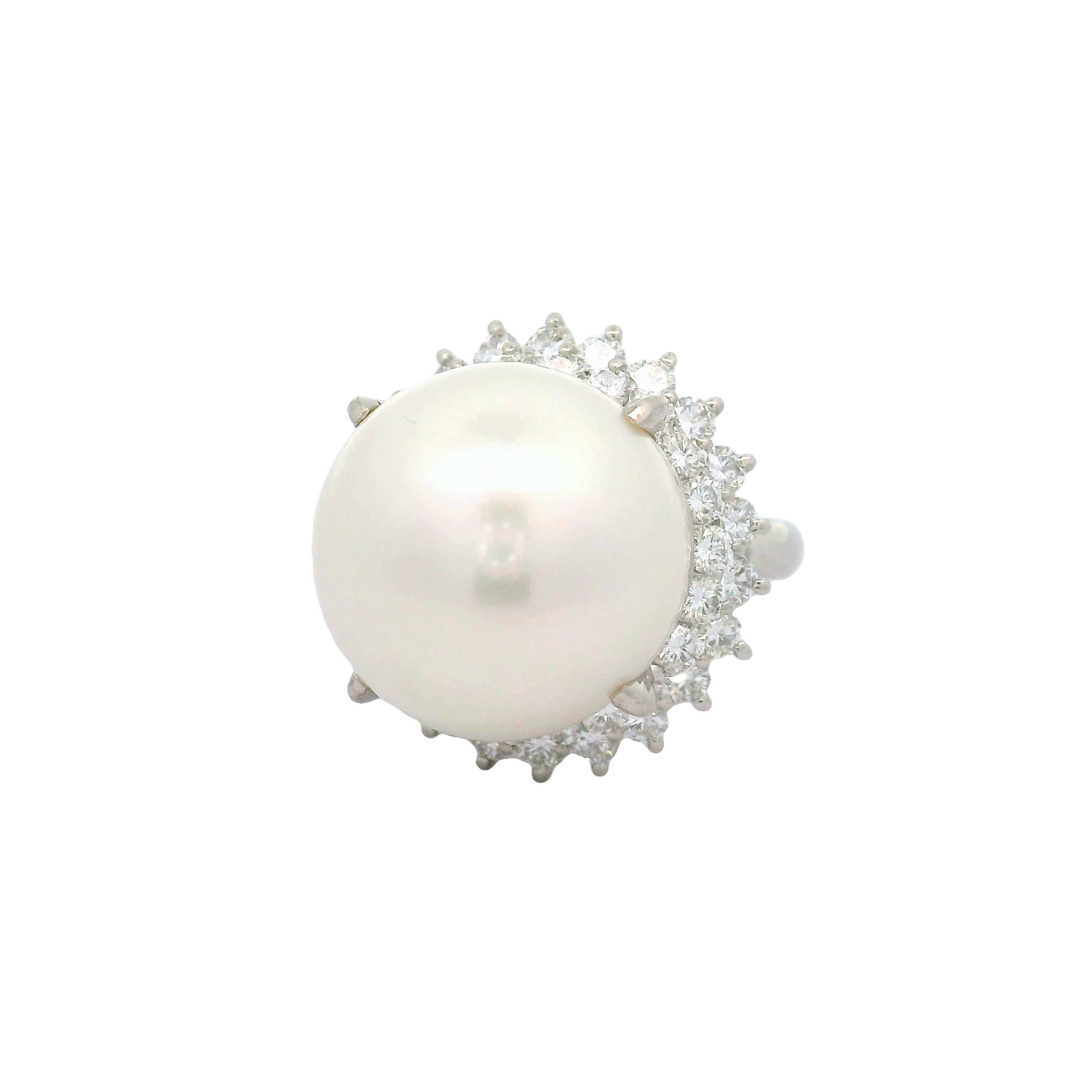 16.5mm South Sea Pearl Diamond Double-Halo Platinum Cocktail Ring