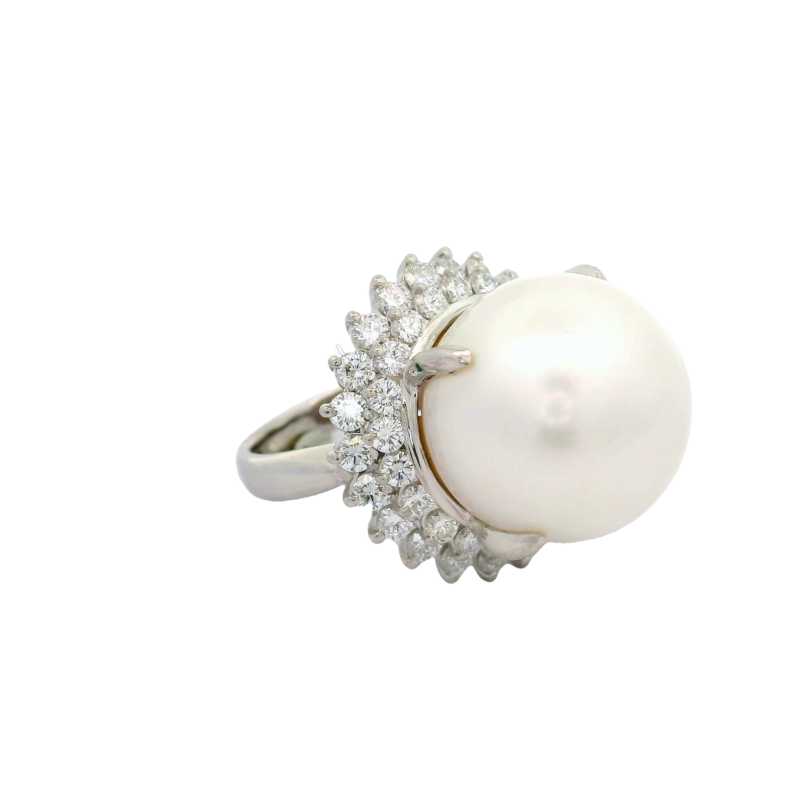 16.5mm South Sea Pearl Diamond Double-Halo Platinum Cocktail Ring