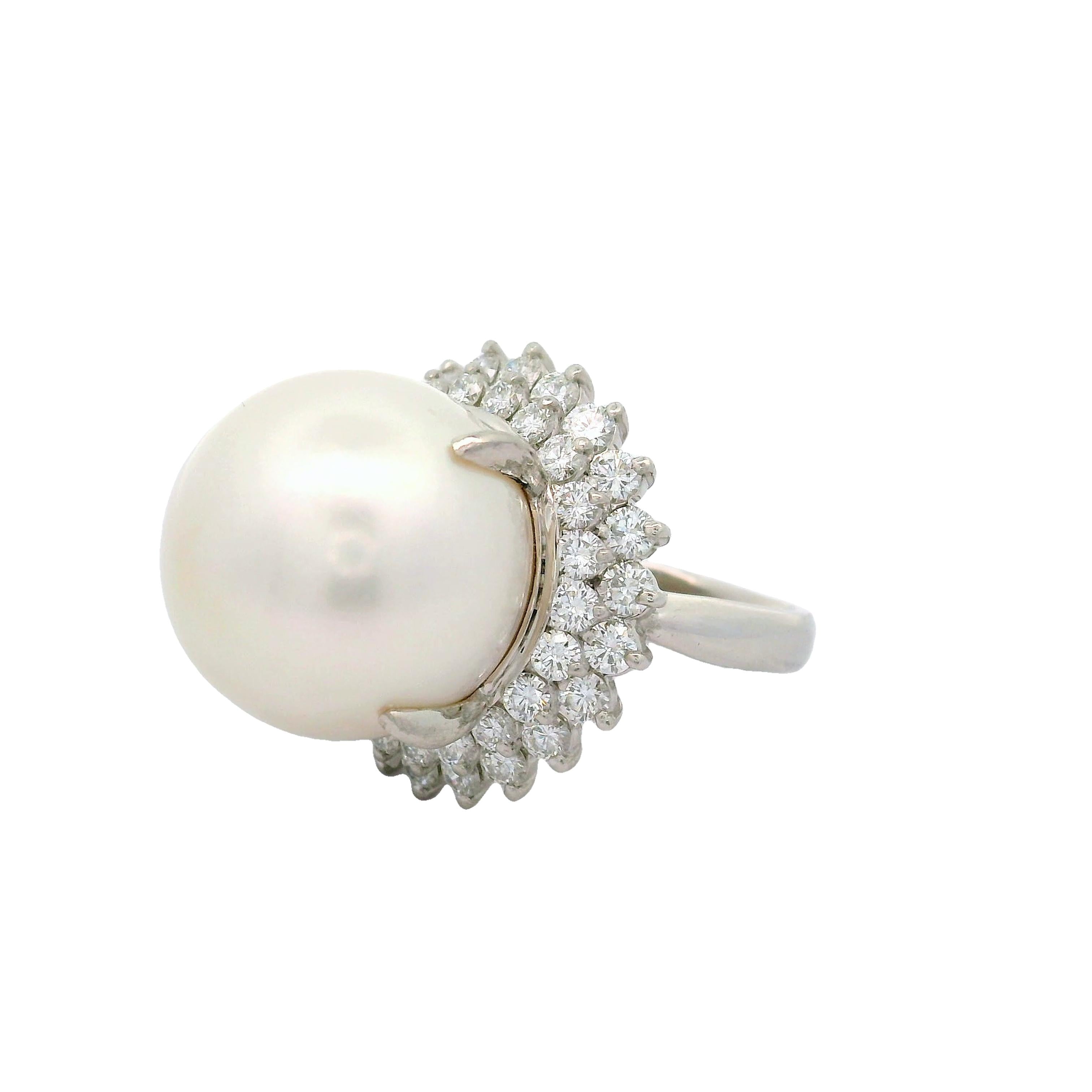 16.5mm South Sea Pearl Diamond Double-Halo Platinum Cocktail Ring