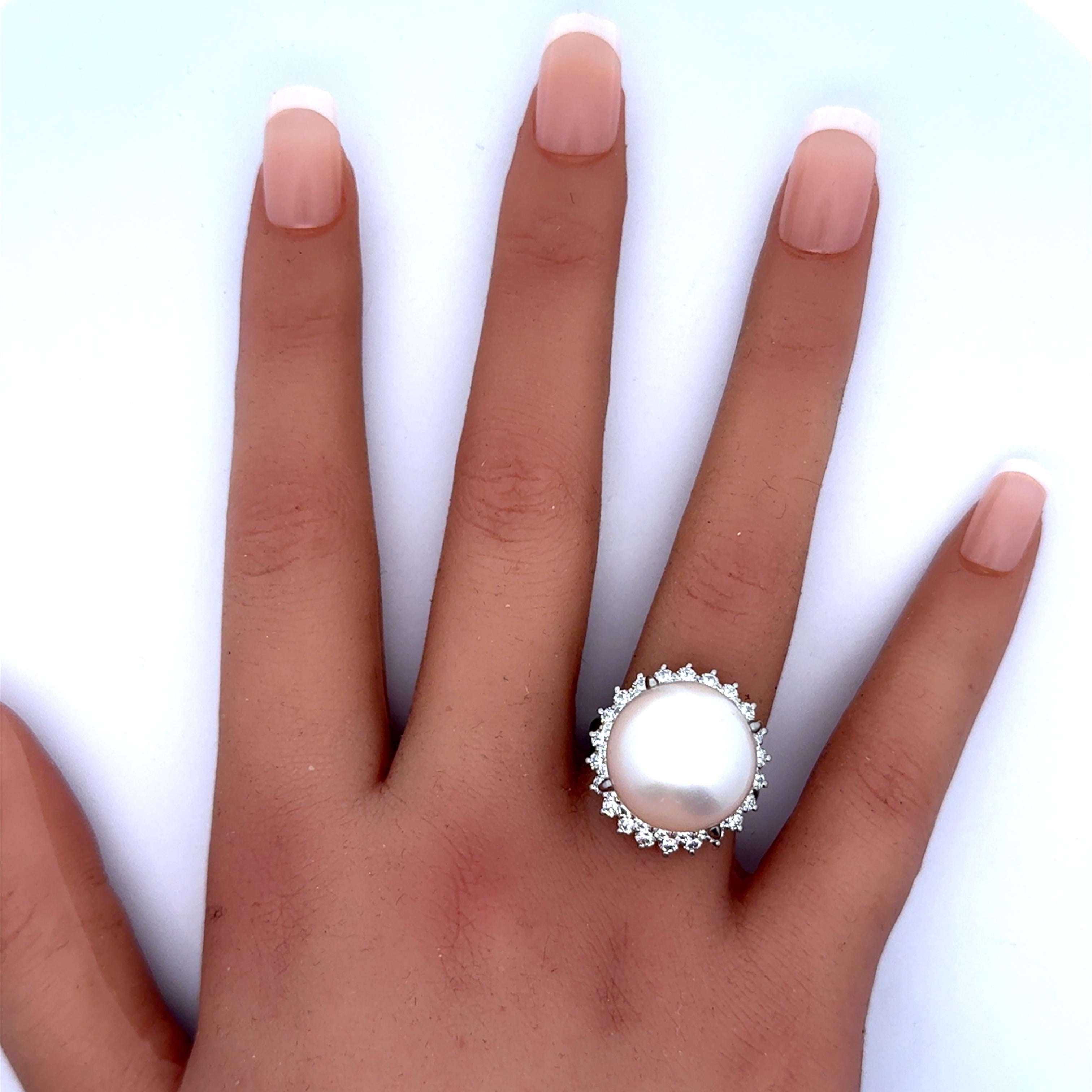 16.5mm South Sea Pearl Diamond Double-Halo Platinum Cocktail Ring