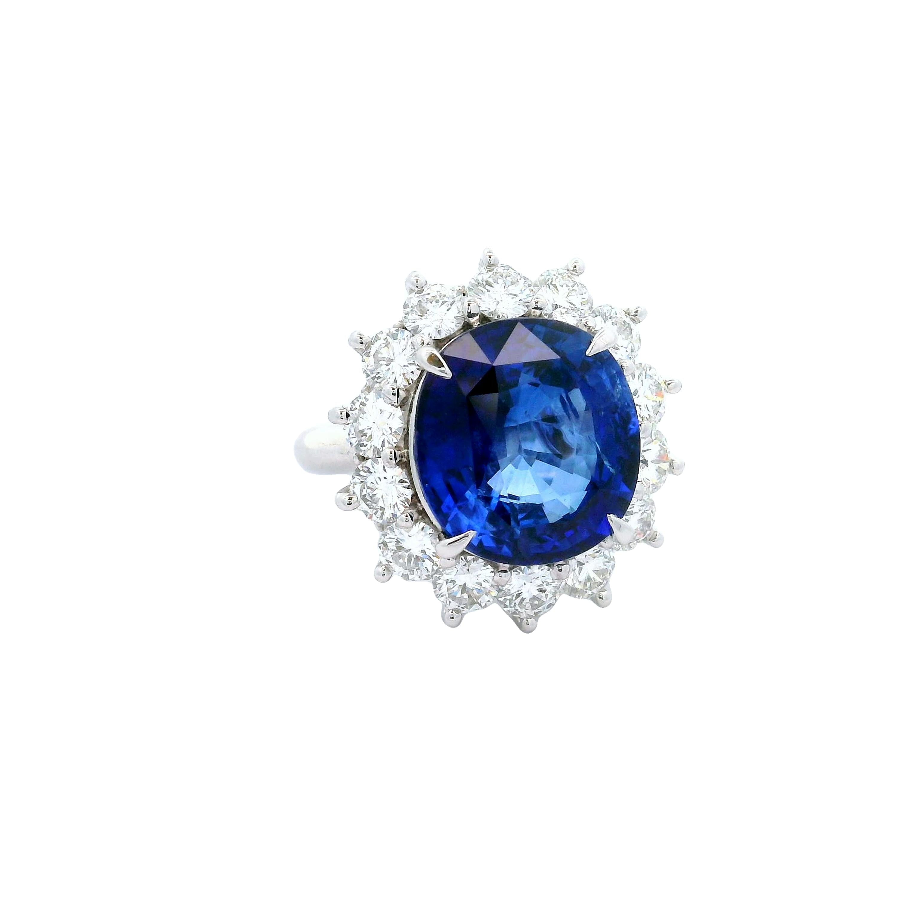 9.97 Carat Ceylon Sapphire Diamond Halo Platinum Ring, GIA Certified