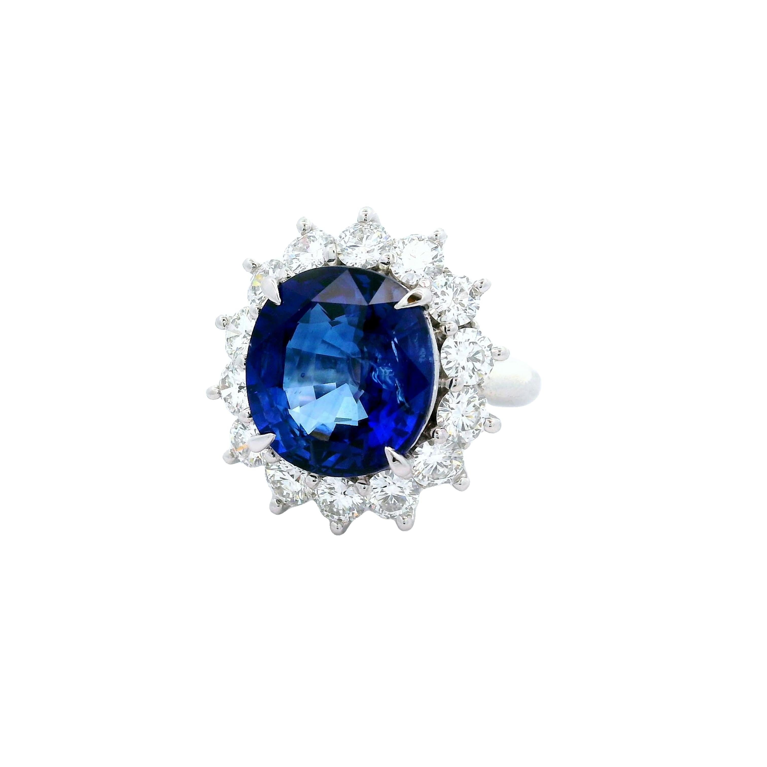 9.97 Carat Ceylon Sapphire Diamond Halo Platinum Ring, GIA Certified