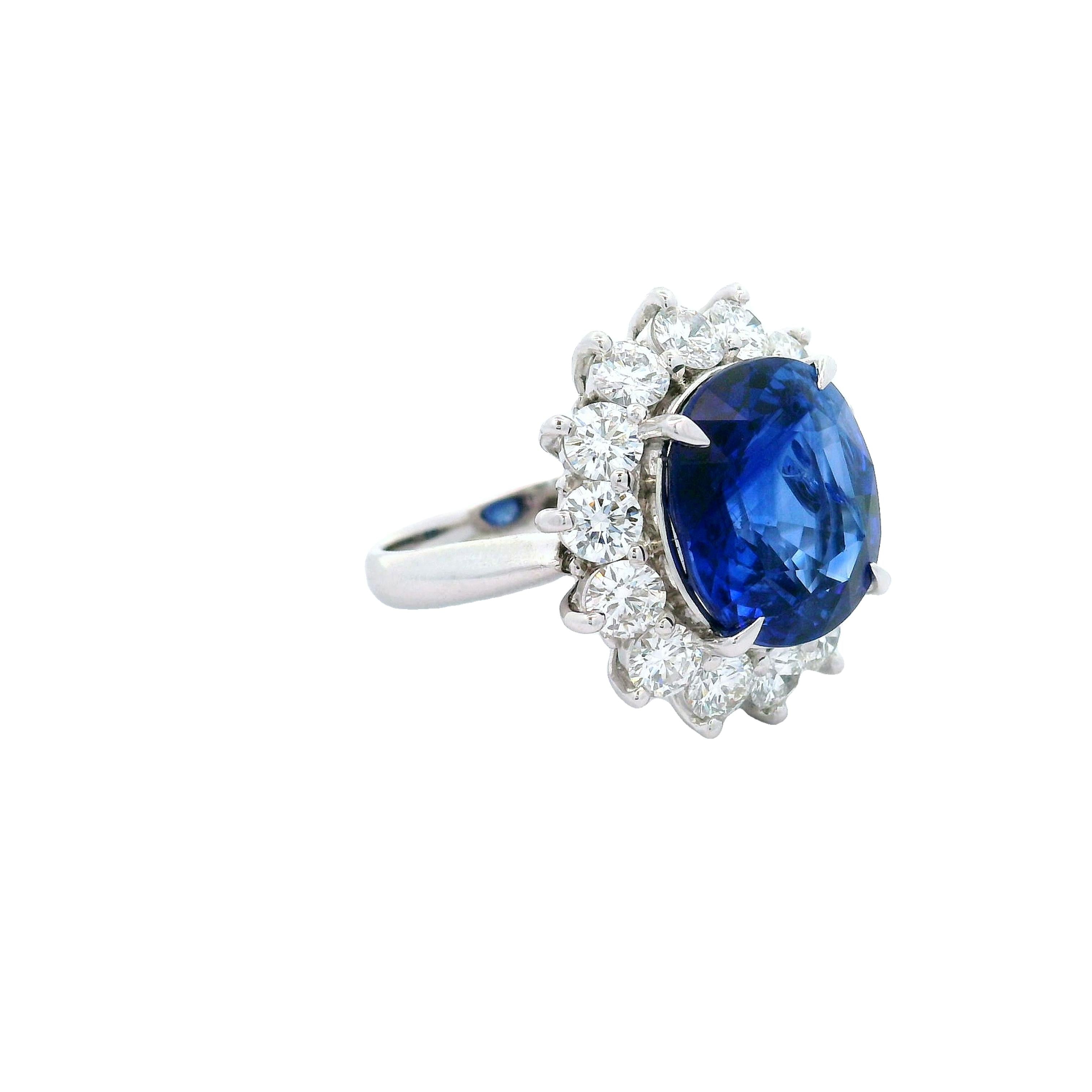 9.97 Carat Ceylon Sapphire Diamond Halo Platinum Ring, GIA Certified
