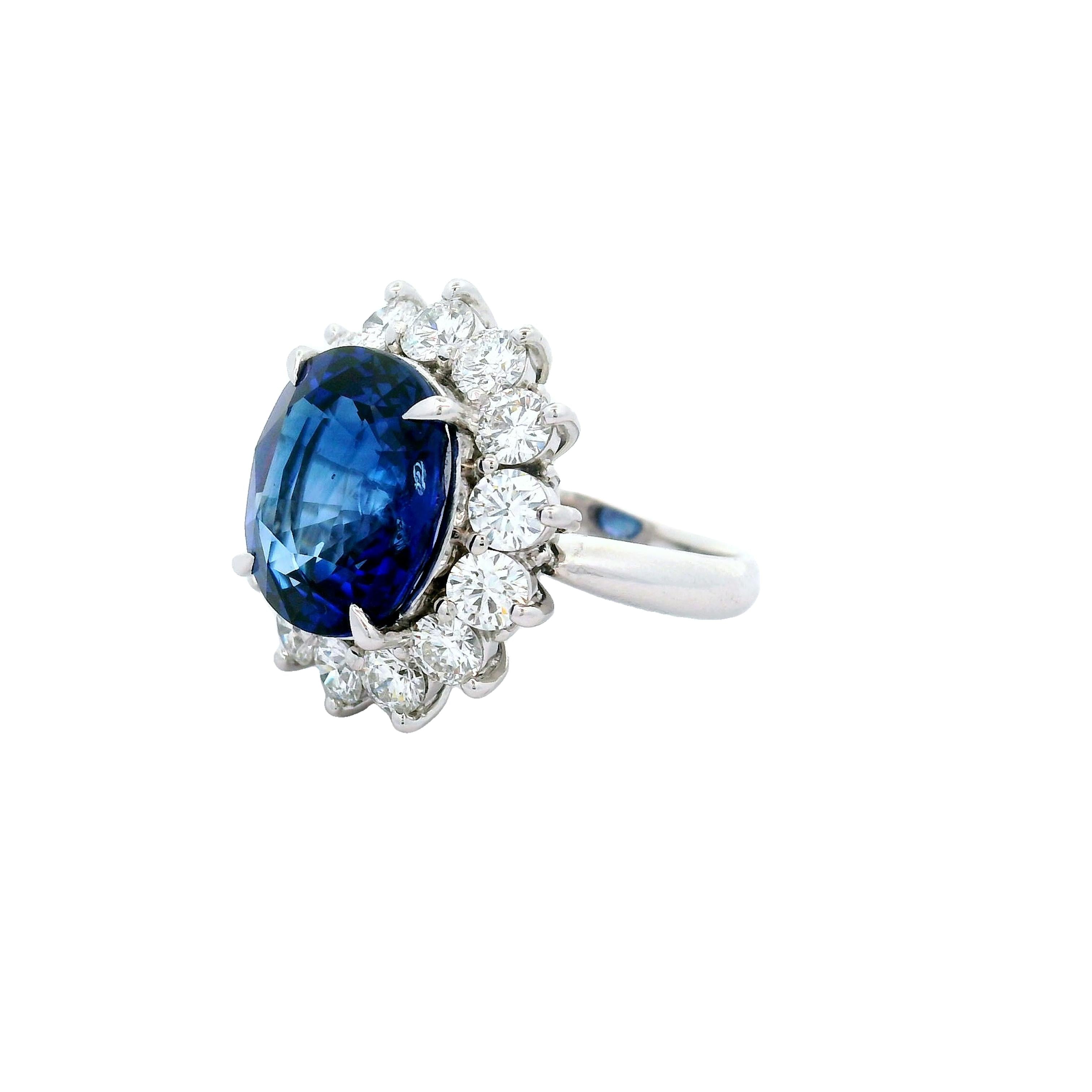 9.97 Carat Ceylon Sapphire Diamond Halo Platinum Ring, GIA Certified