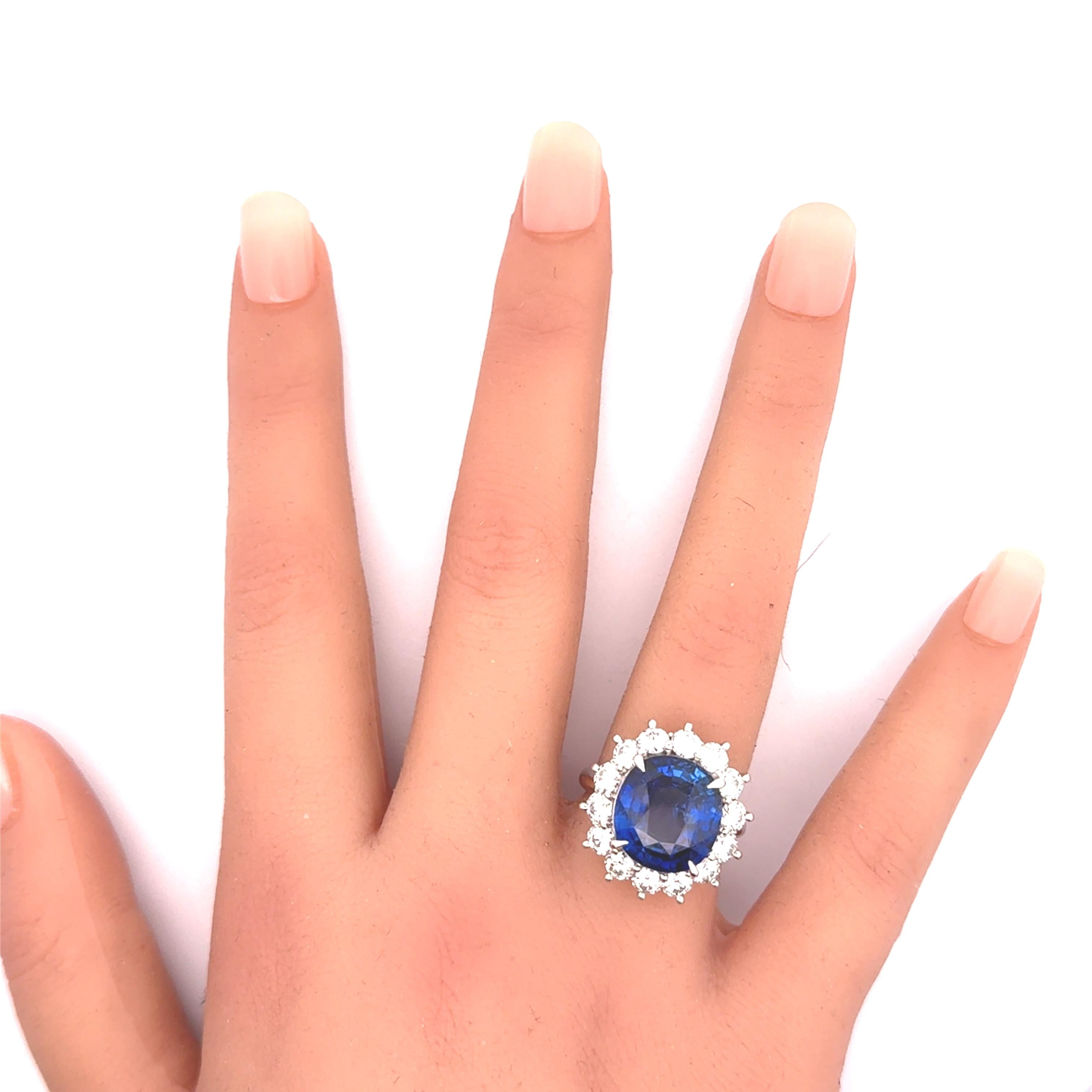 9.97 Carat Ceylon Sapphire Diamond Halo Platinum Ring, GIA Certified