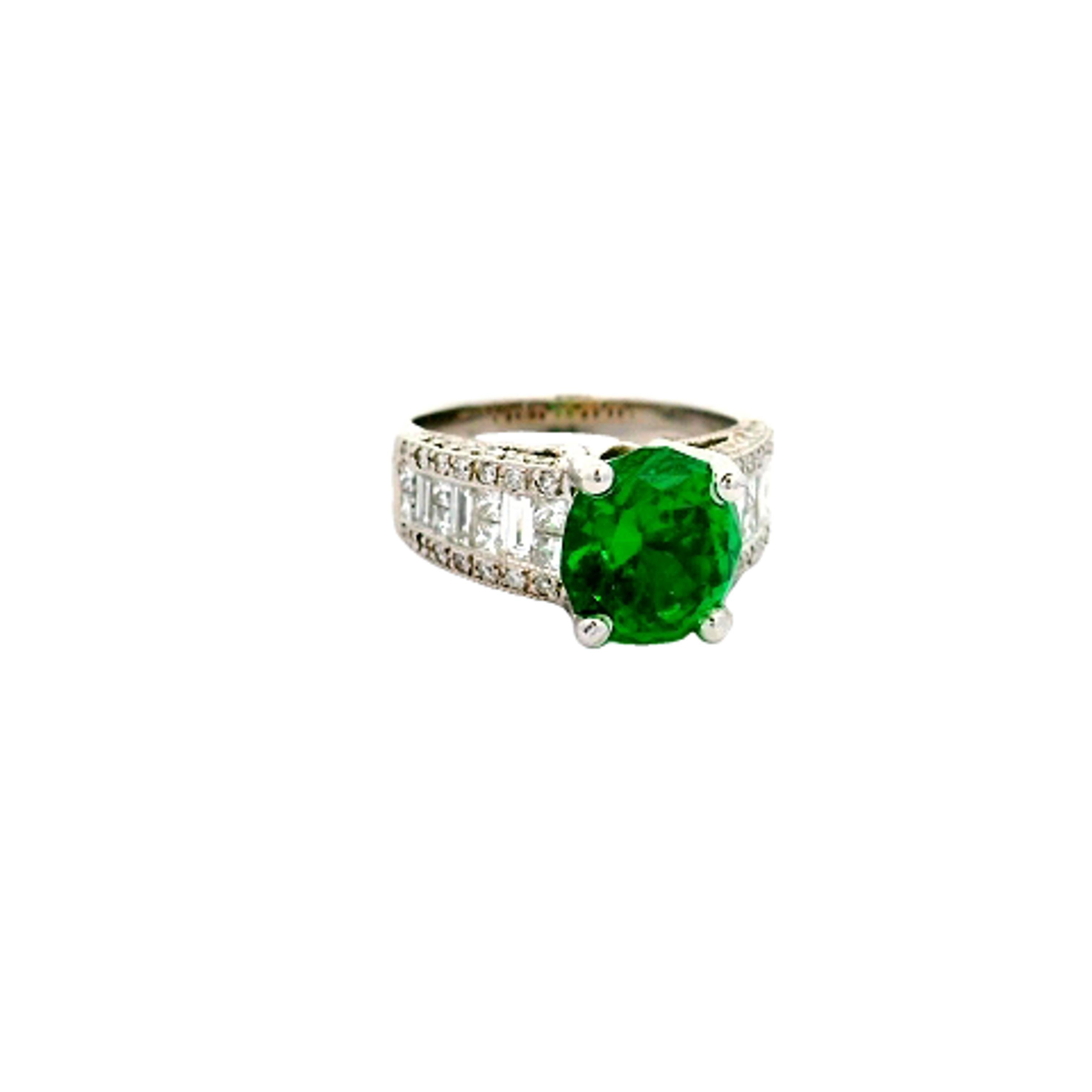 3.92 Carat Tsavorite Diamond 18k White Gold Ring