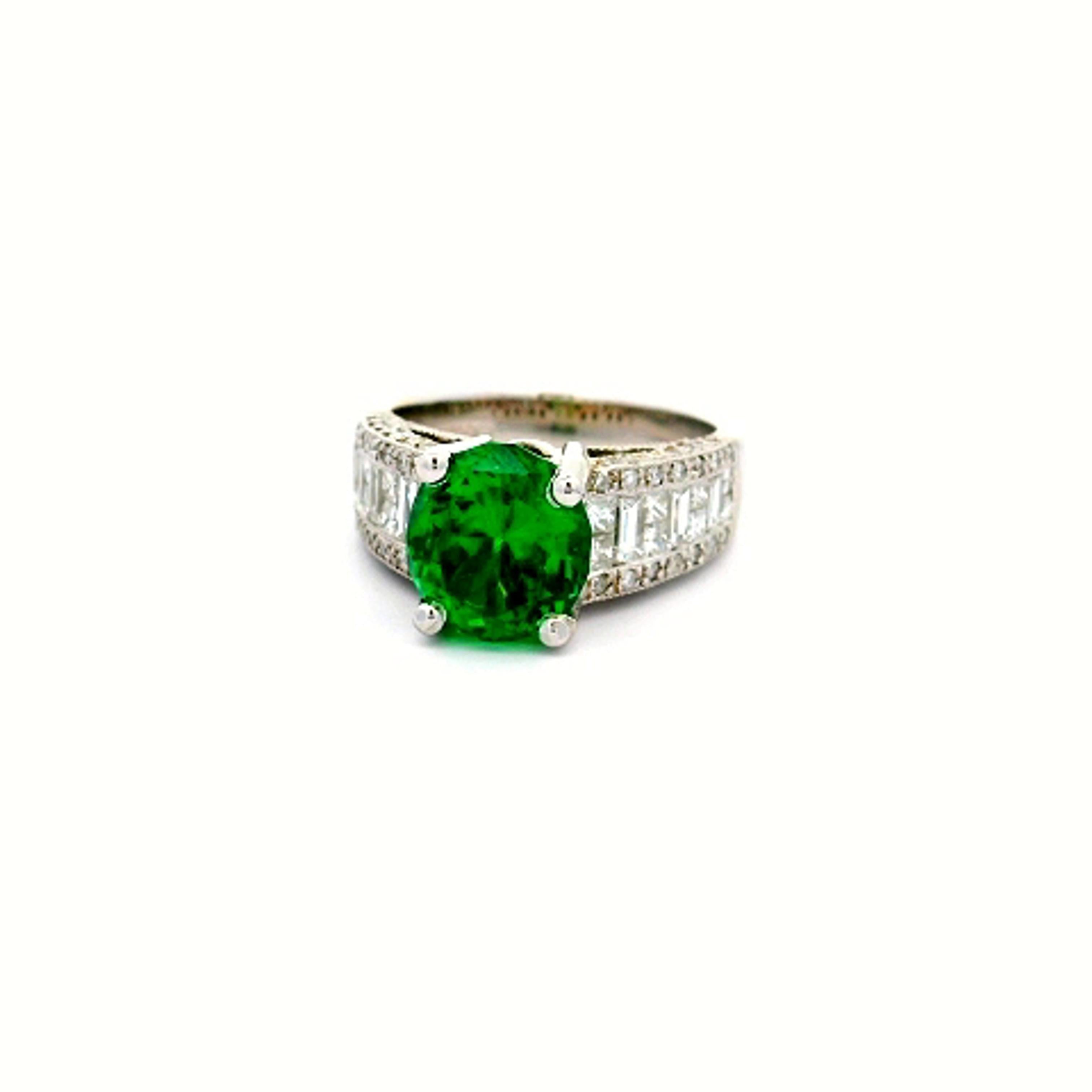 3.92 Carat Tsavorite Diamond 18k White Gold Ring