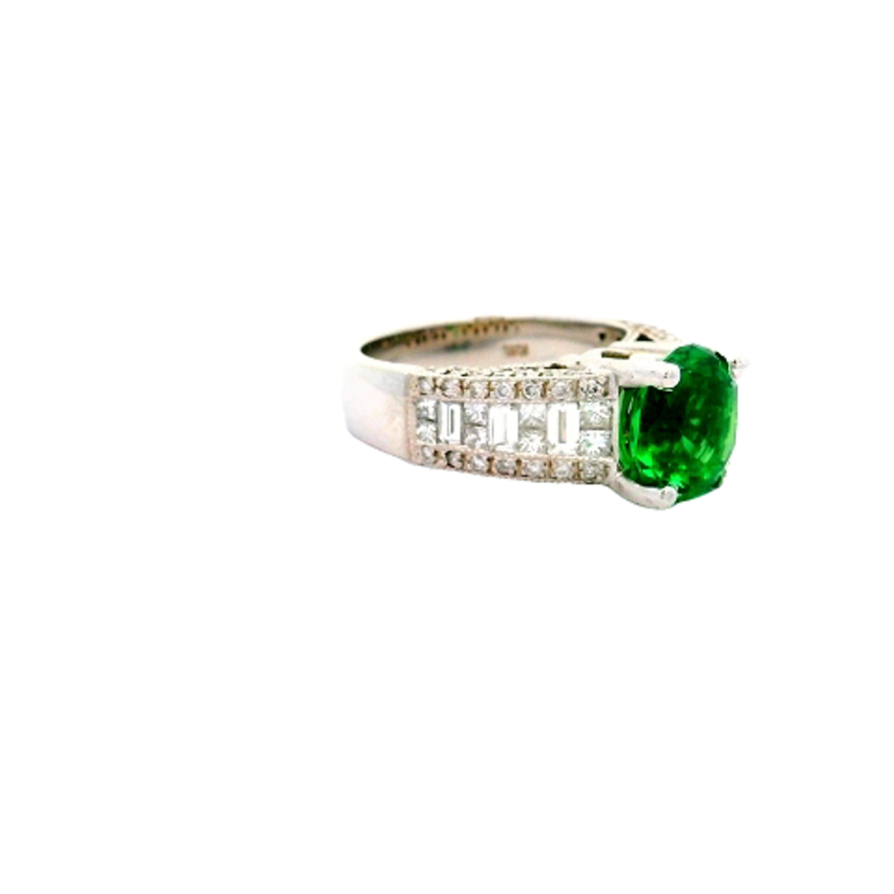 3.92 Carat Tsavorite Diamond 18k White Gold Ring