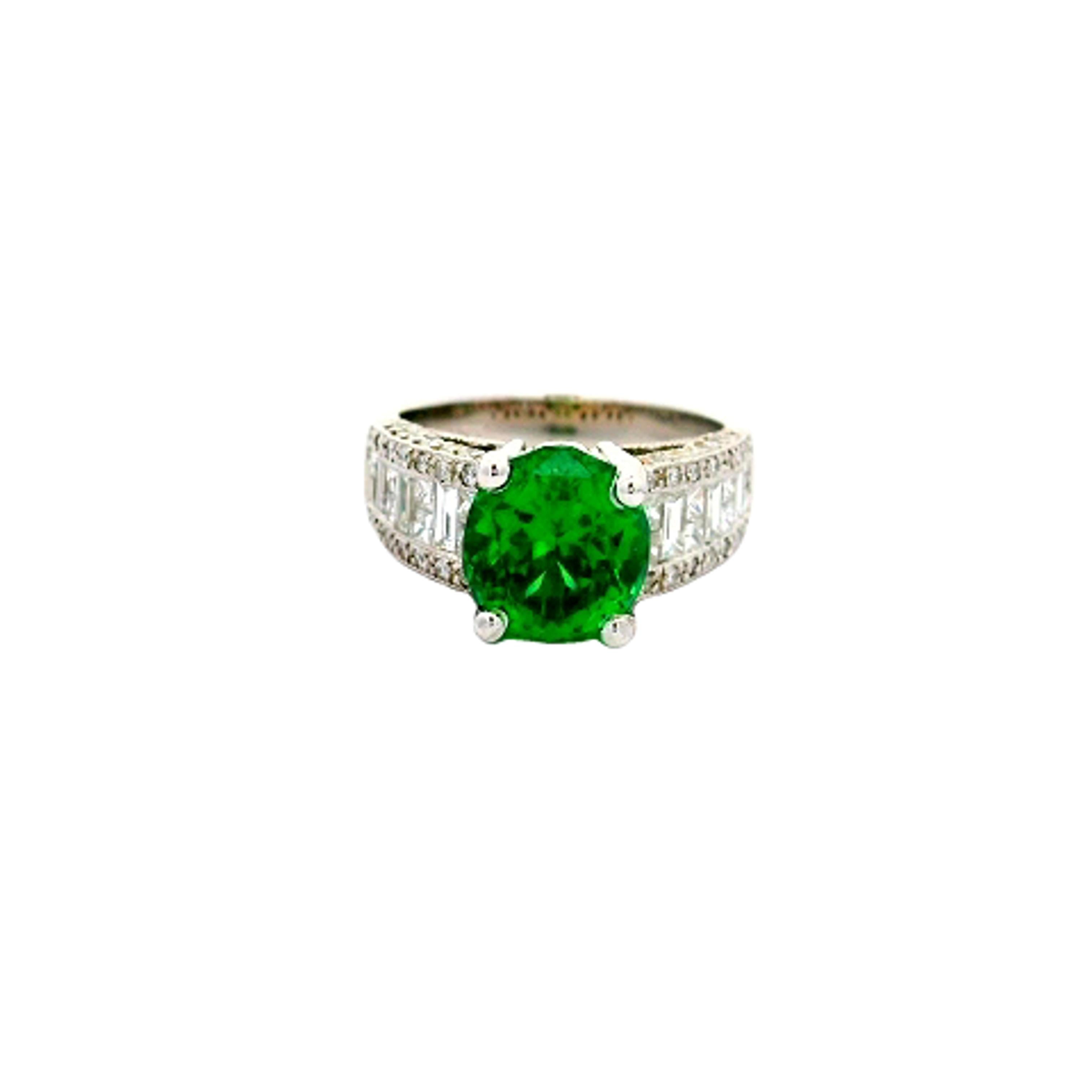 3.92 Carat Tsavorite Diamond 18k White Gold Ring