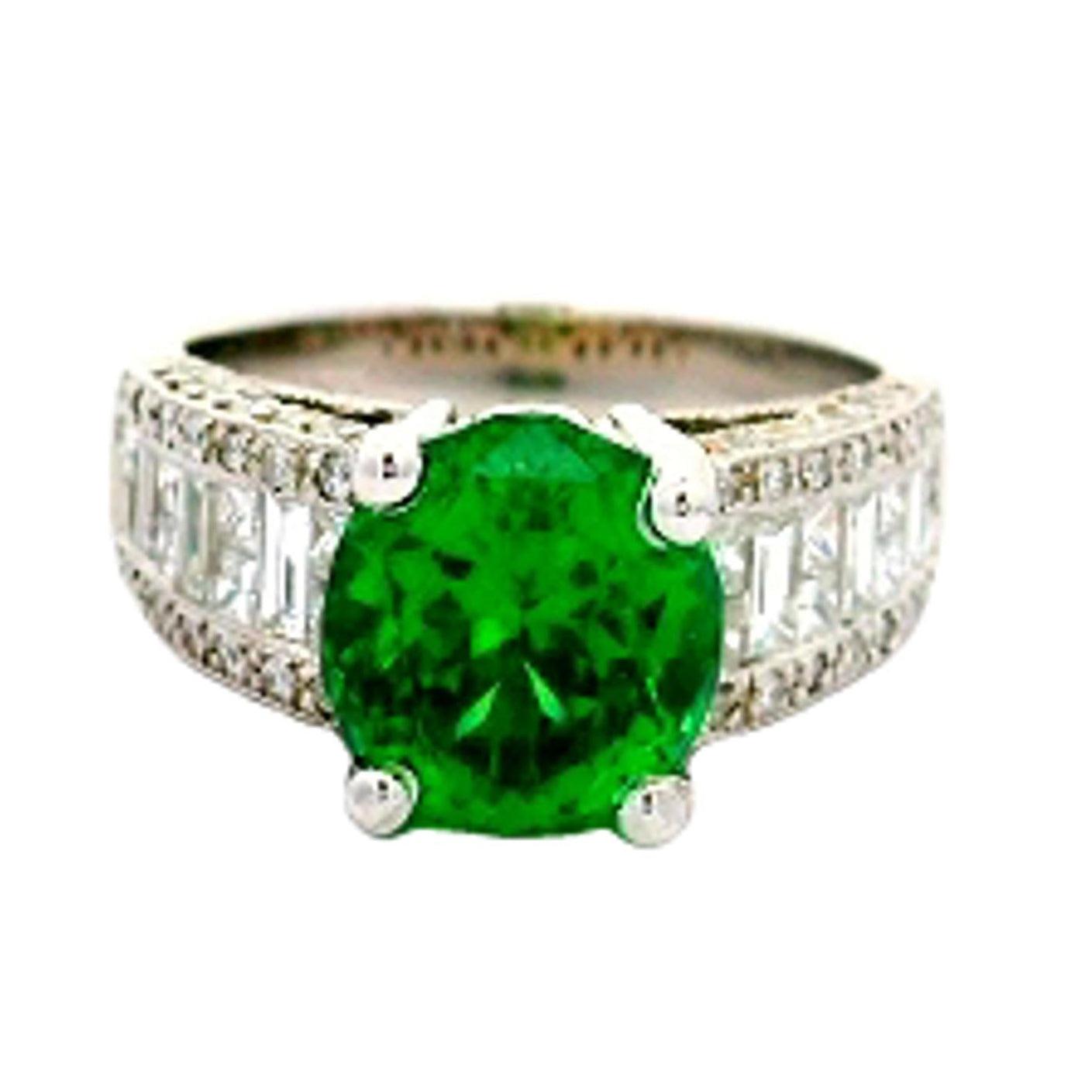 3.92 Carat Tsavorite Diamond 18k White Gold Ring