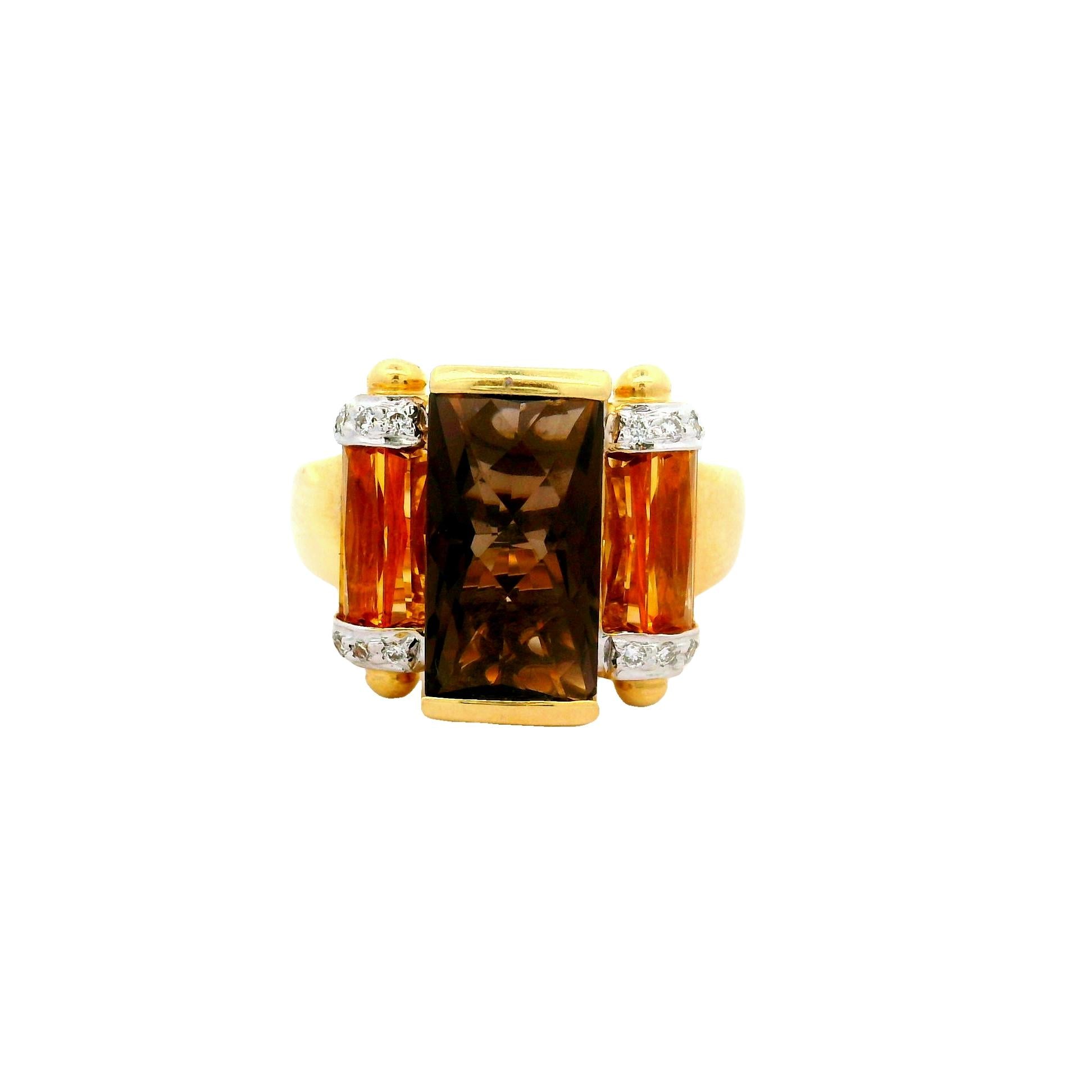 Bellari Smoky Quartz Citrine Diamond 18k Yellow Gold Ring