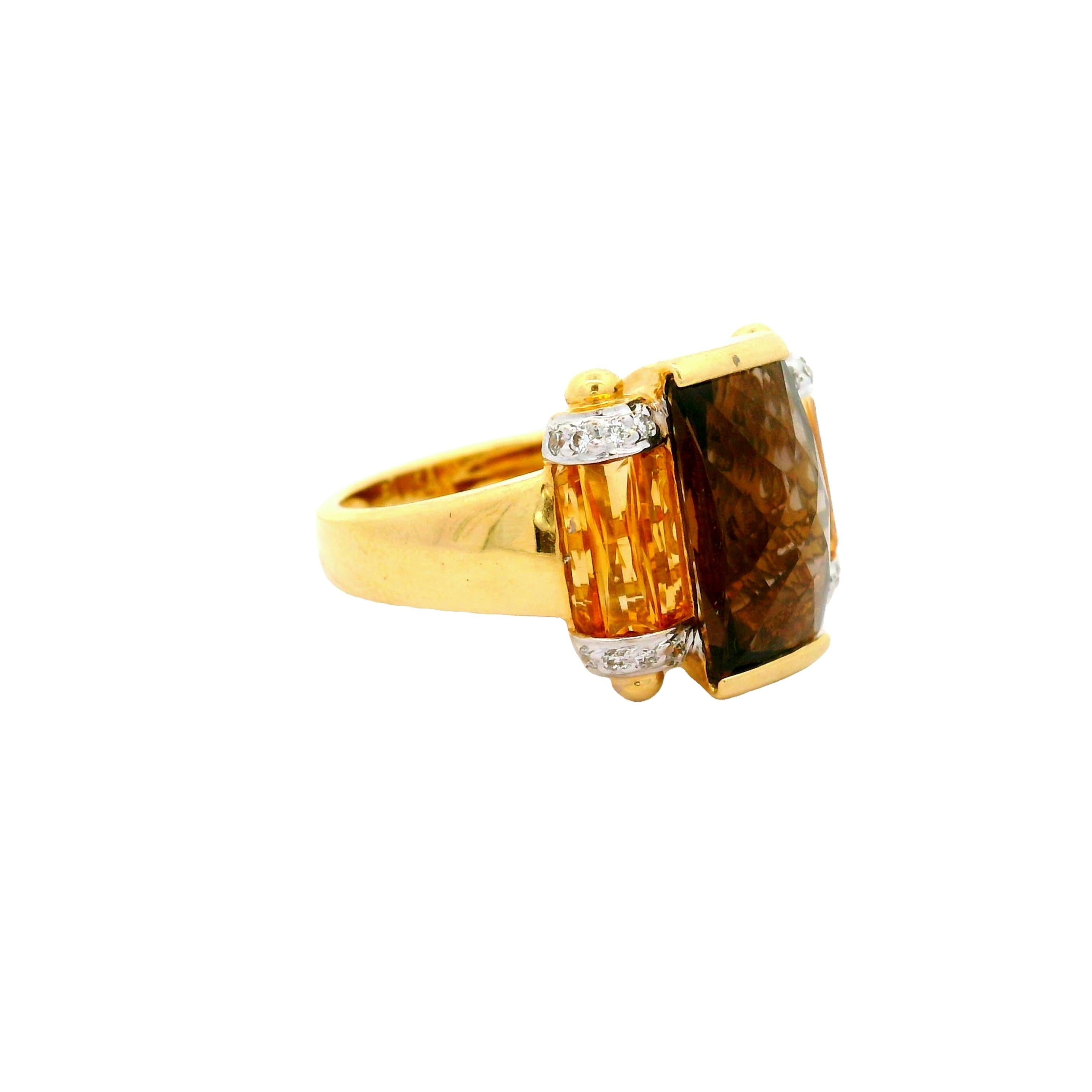 Bellari Smoky Quartz Citrine Diamond 18k Yellow Gold Ring