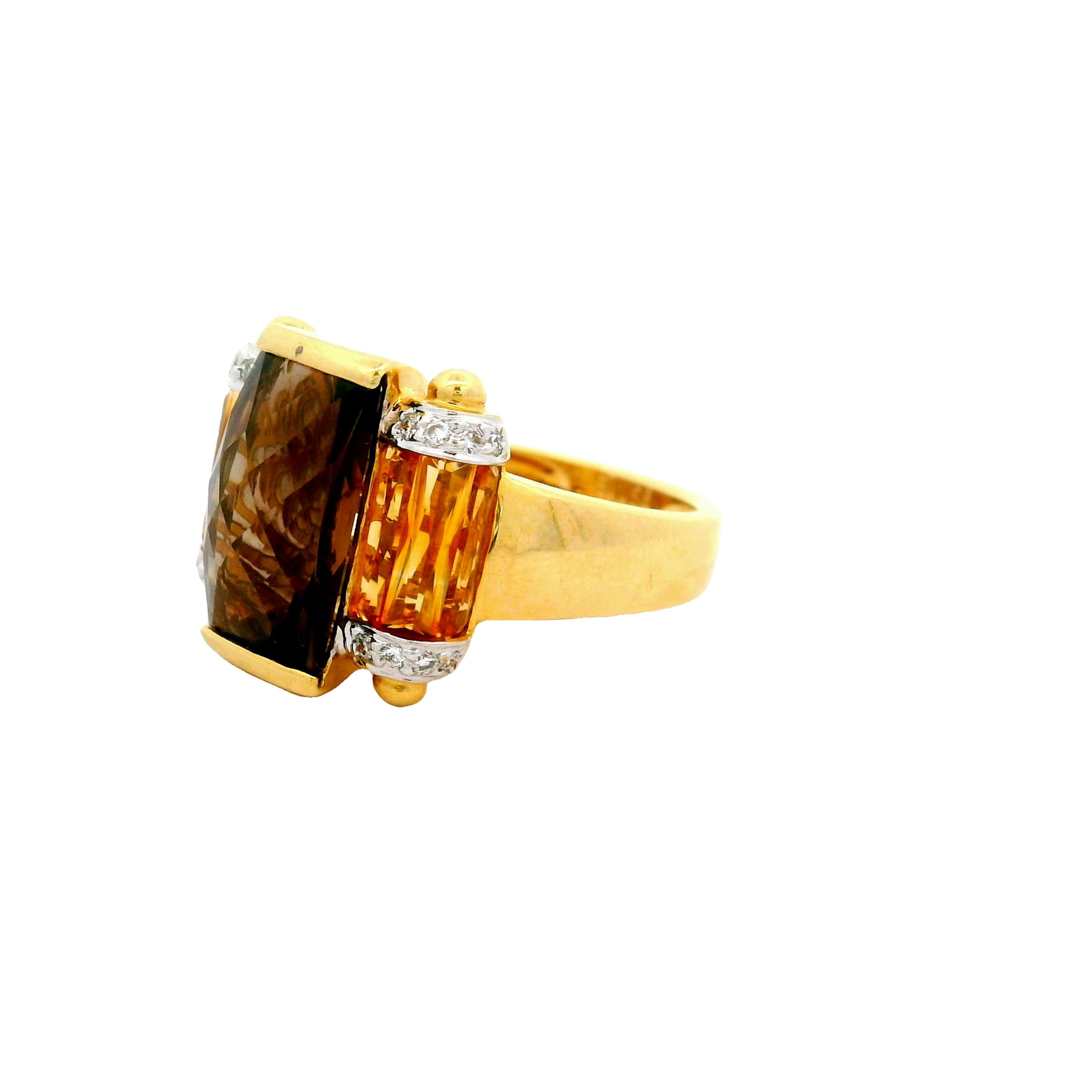 Bellari Smoky Quartz Citrine Diamond 18k Yellow Gold Ring