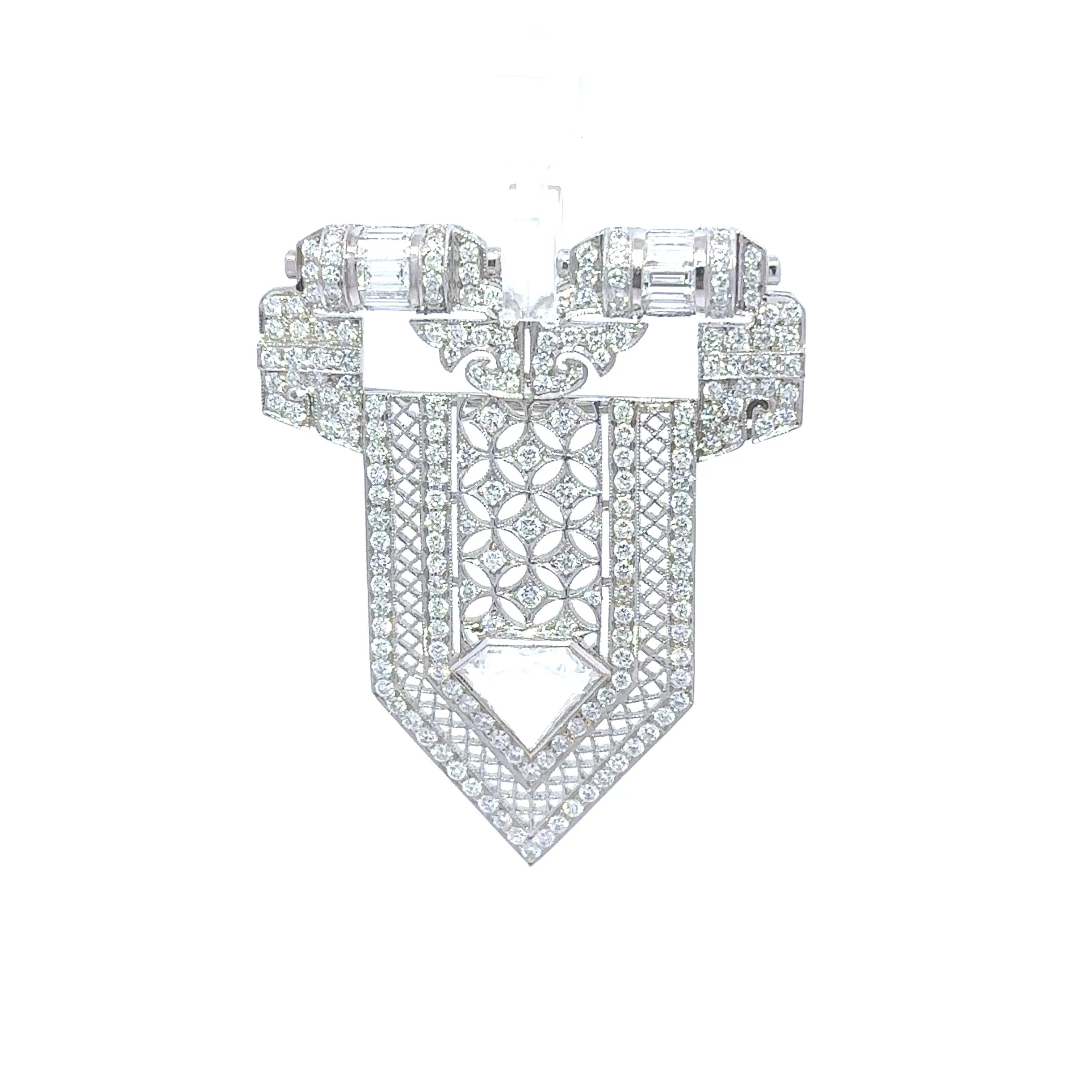 Antique-Style Diamond 18k White Gold Lapel Brooch