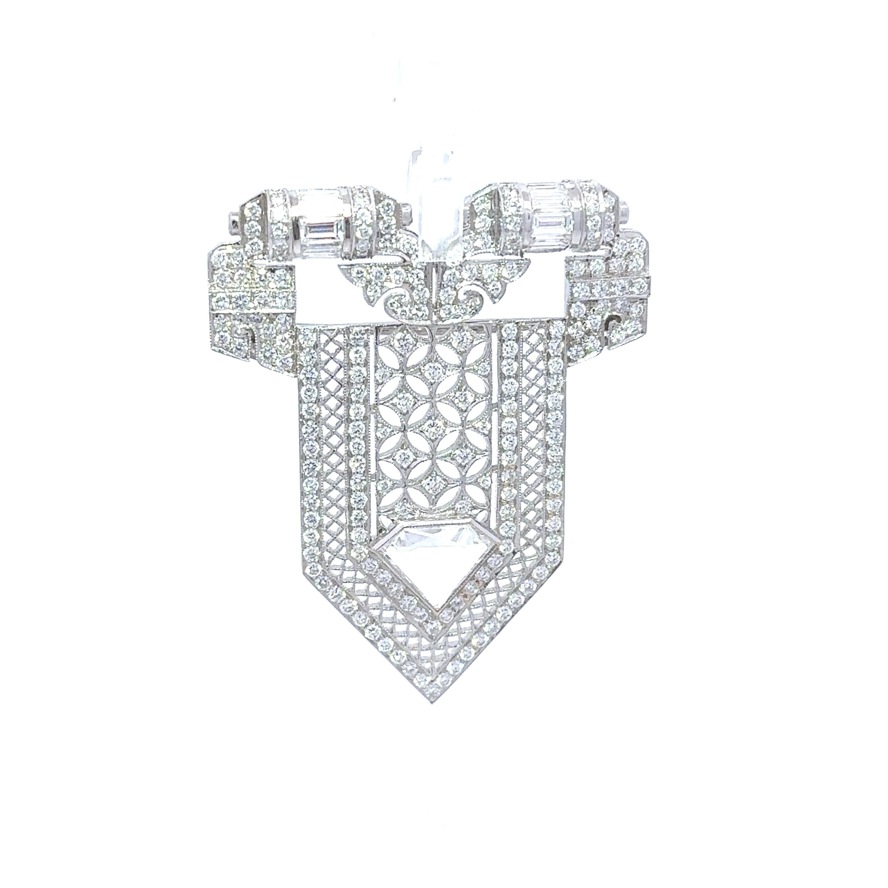 Antique-Style Diamond 18k White Gold Lapel Brooch