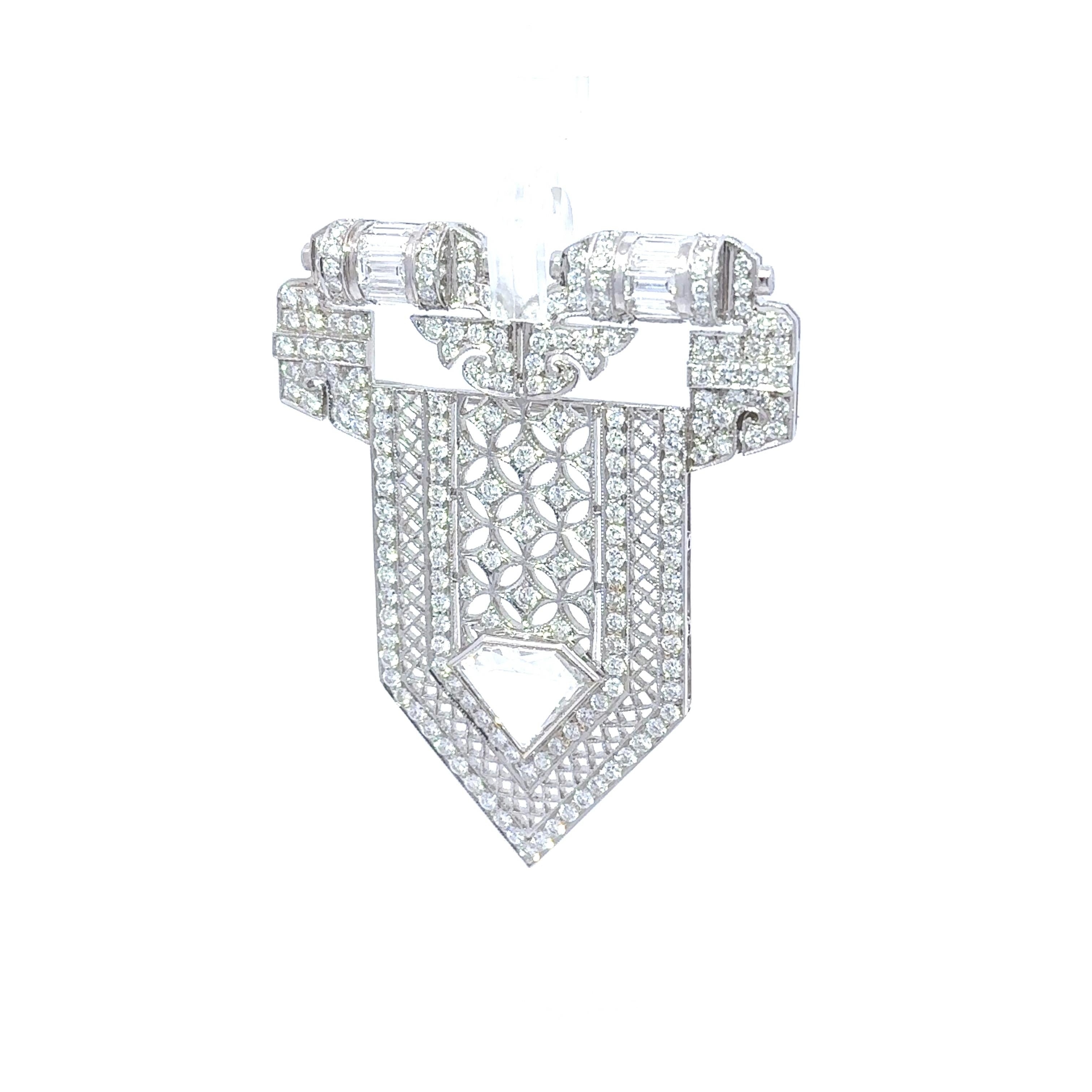 Antique-Style Diamond 18k White Gold Lapel Brooch