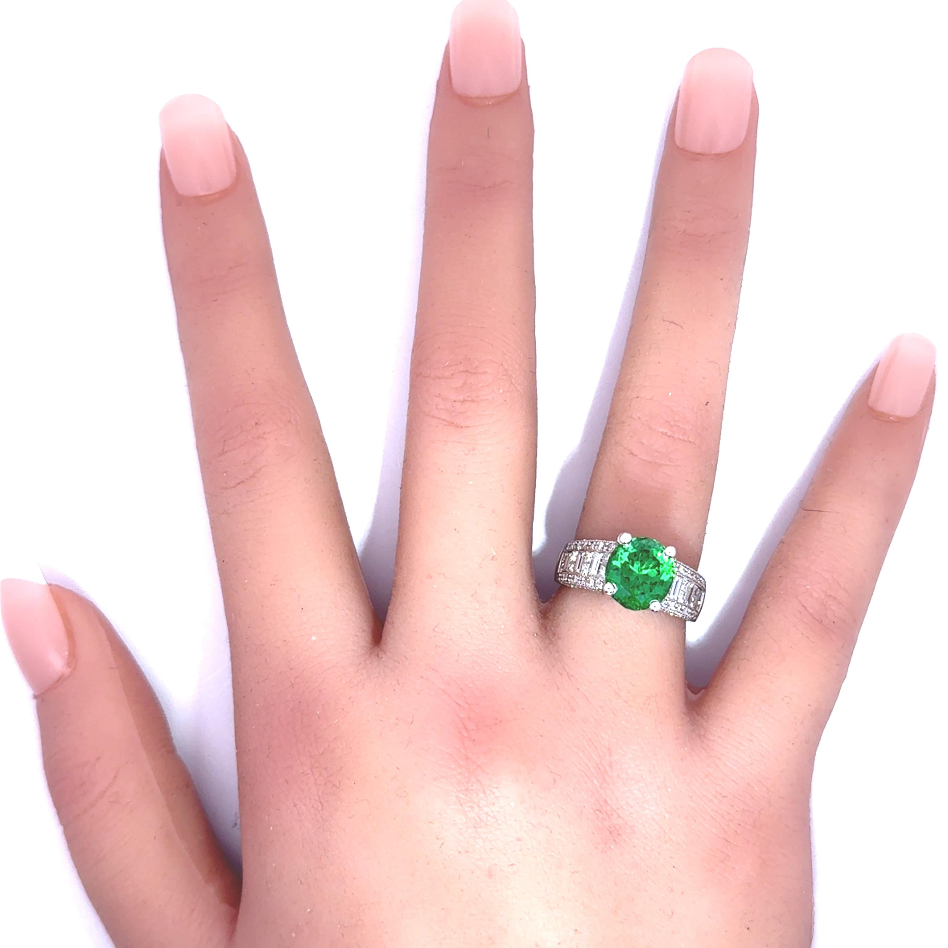 3.92 Carat Tsavorite Diamond 18k White Gold Ring