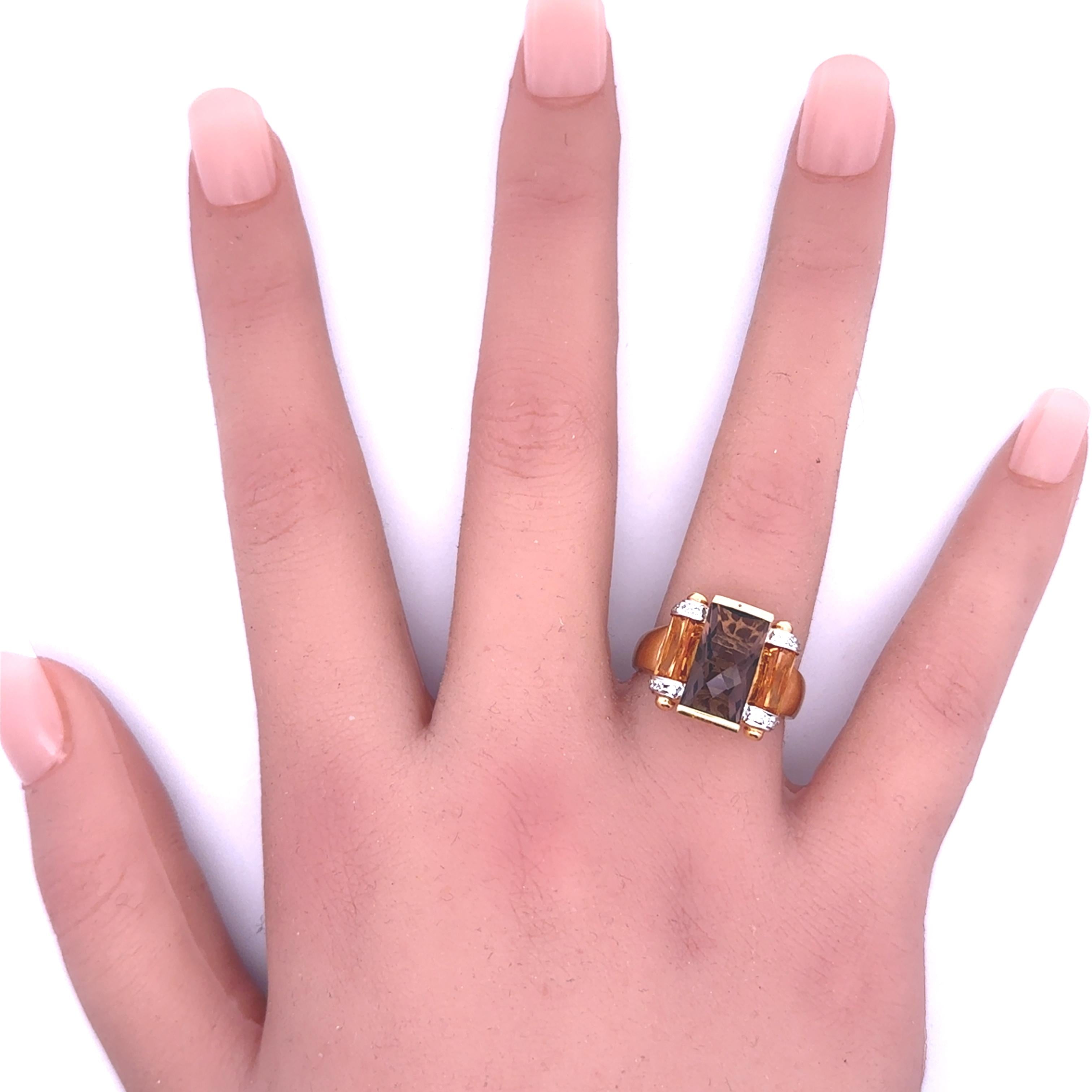 Bellari Smoky Quartz Citrine Diamond 18k Yellow Gold Ring
