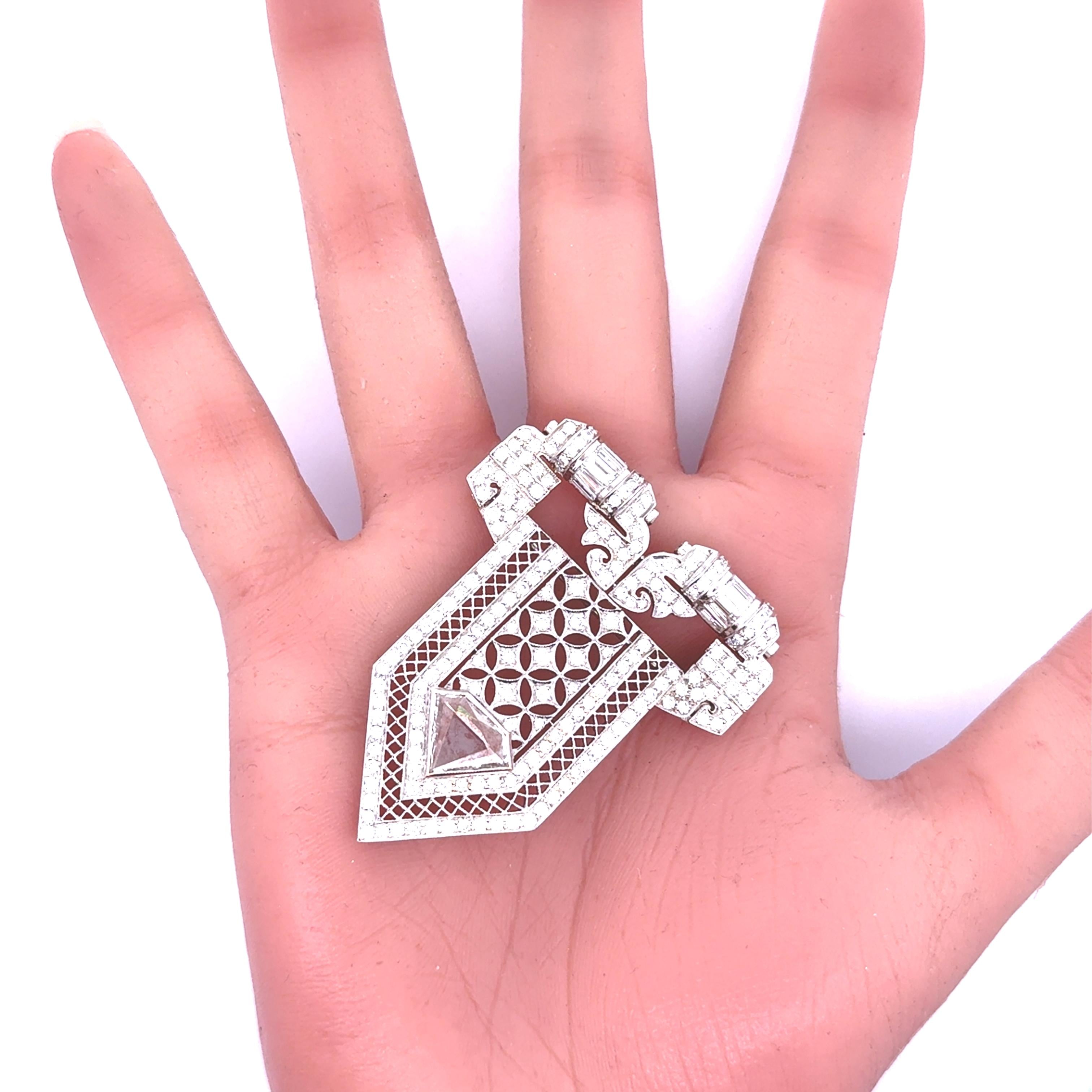 Antique-Style Diamond 18k White Gold Lapel Brooch