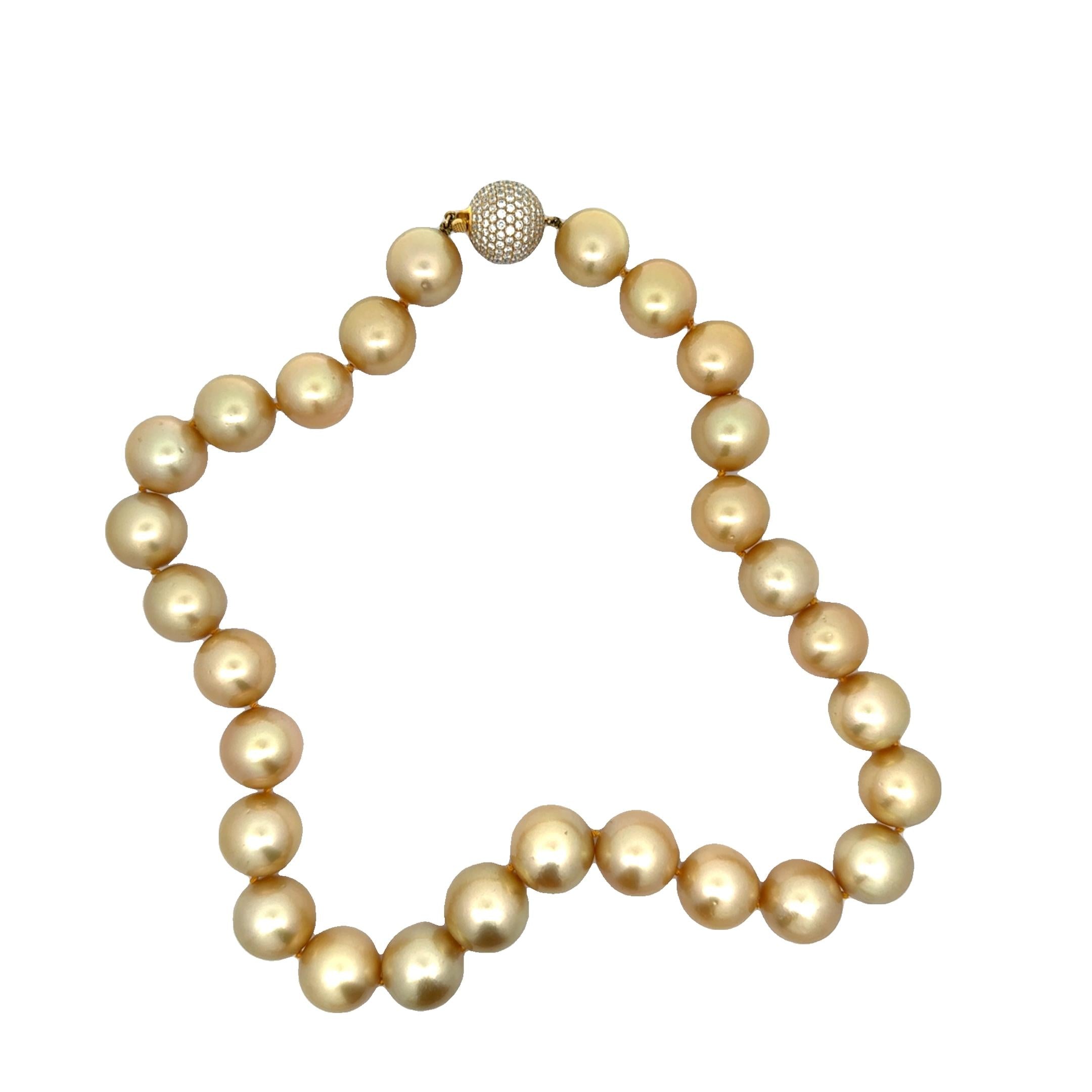 Stunning 15-17mm Golden South Sea Pearl Diamond Pave 18k Yellow Gold Necklace