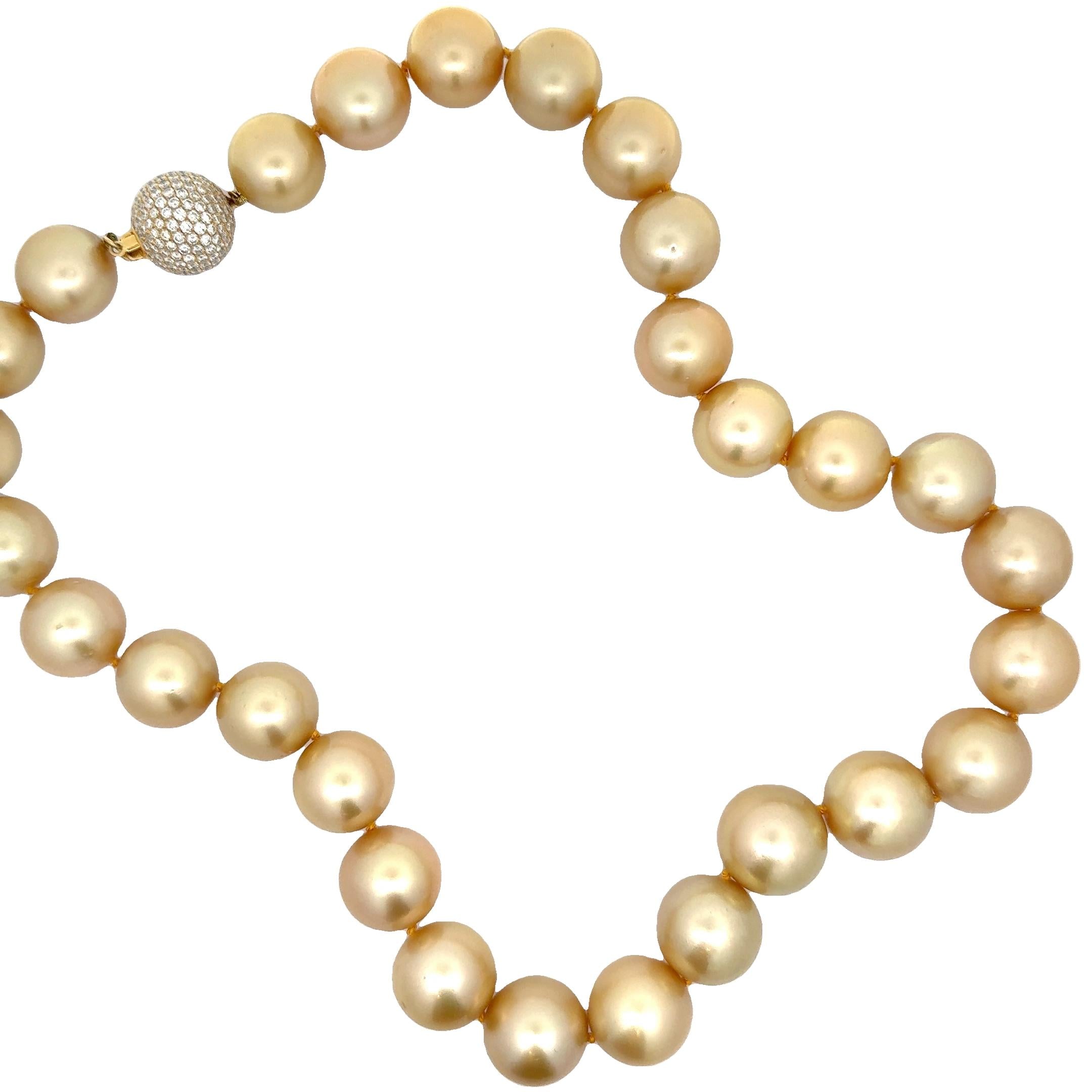 Stunning 15-17mm Golden South Sea Pearl Diamond Pave 18k Yellow Gold Necklace