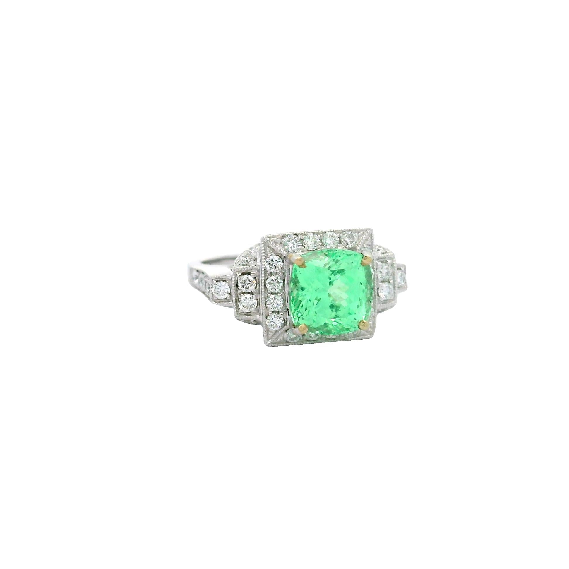 2.46 Carat Tsavorite Garnet Diamond 18k White Gold Ring, GIA Certified