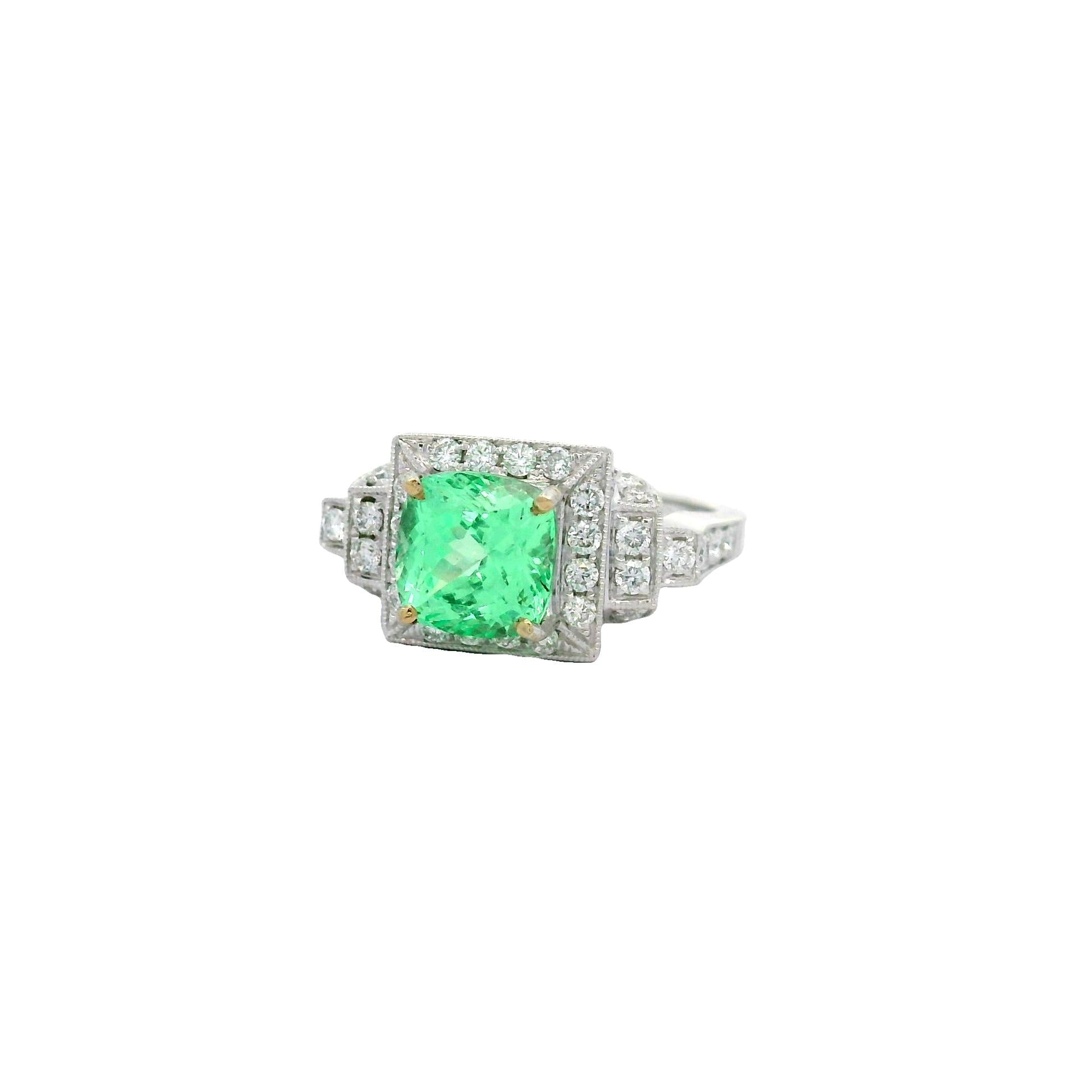 2.46 Carat Tsavorite Garnet Diamond 18k White Gold Ring, GIA Certified