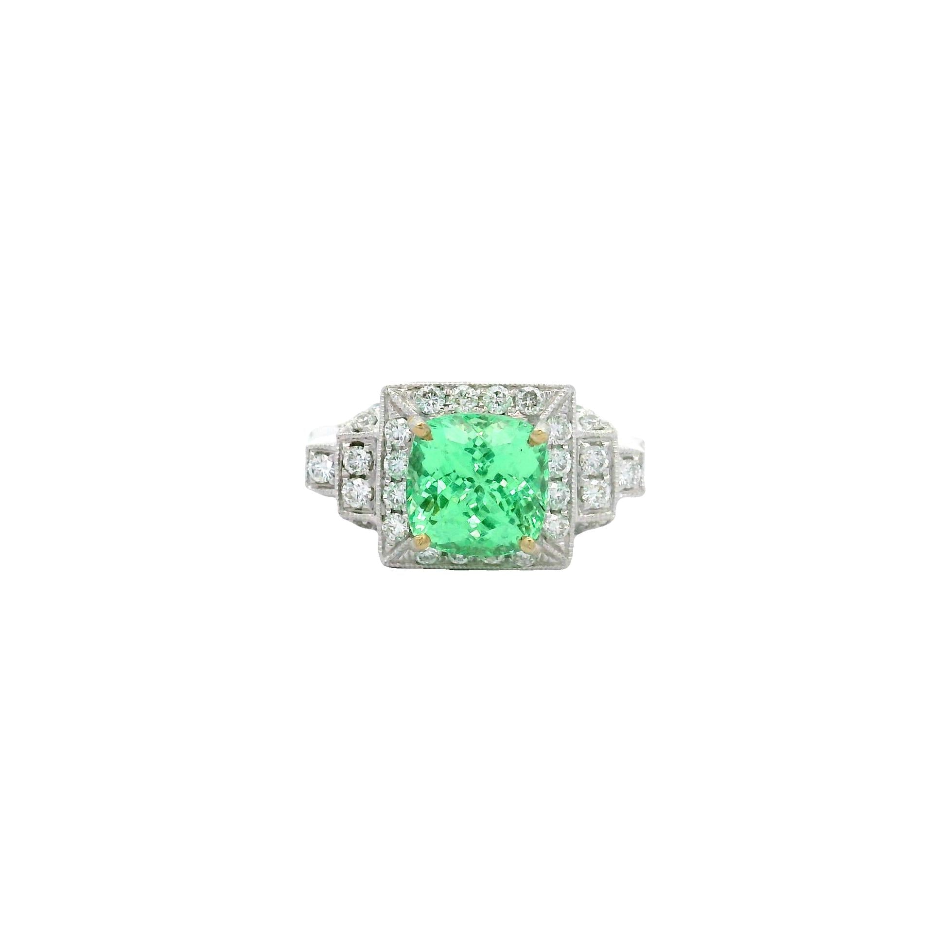 2.46 Carat Tsavorite Garnet Diamond 18k White Gold Ring, GIA Certified