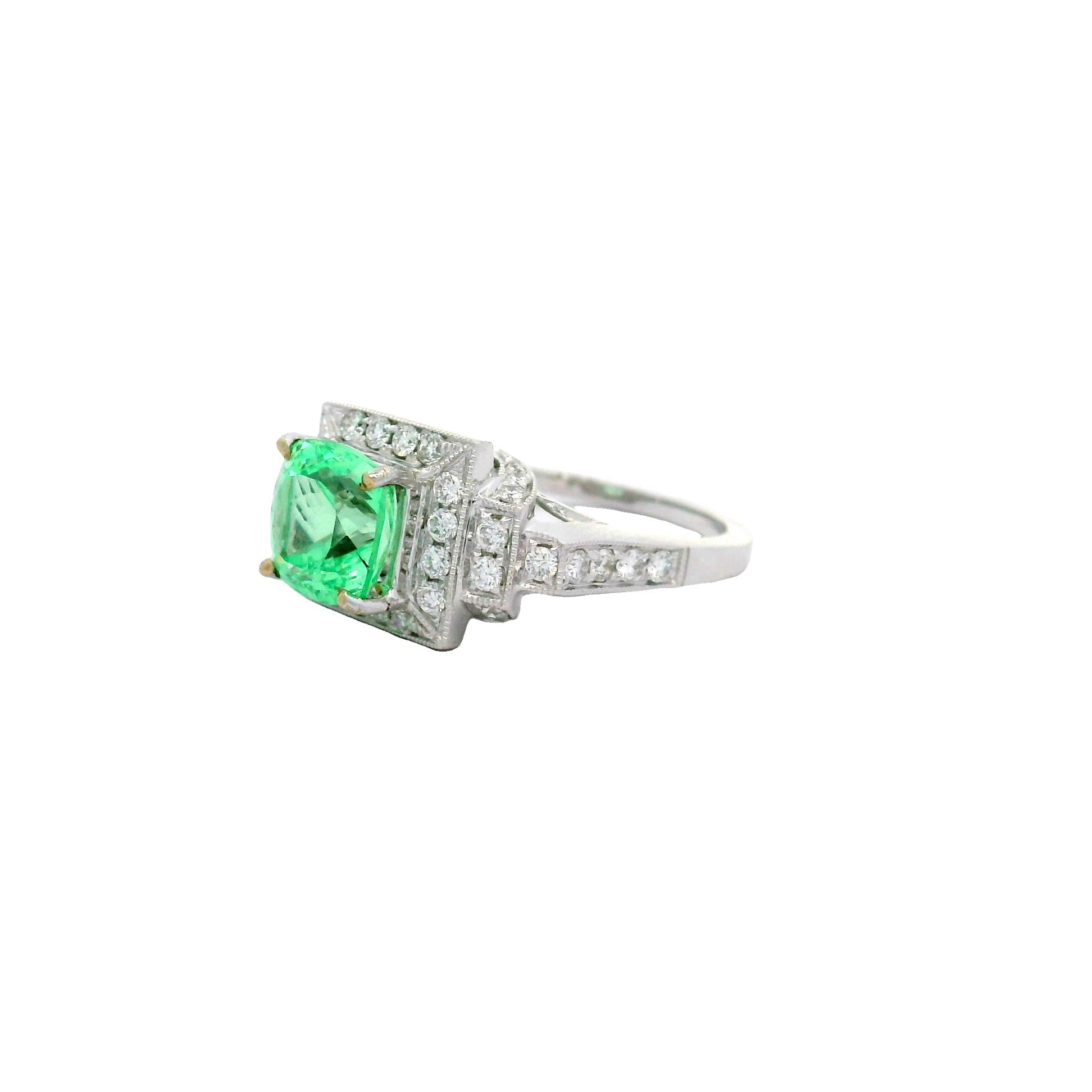 2.46 Carat Tsavorite Garnet Diamond 18k White Gold Ring, GIA Certified