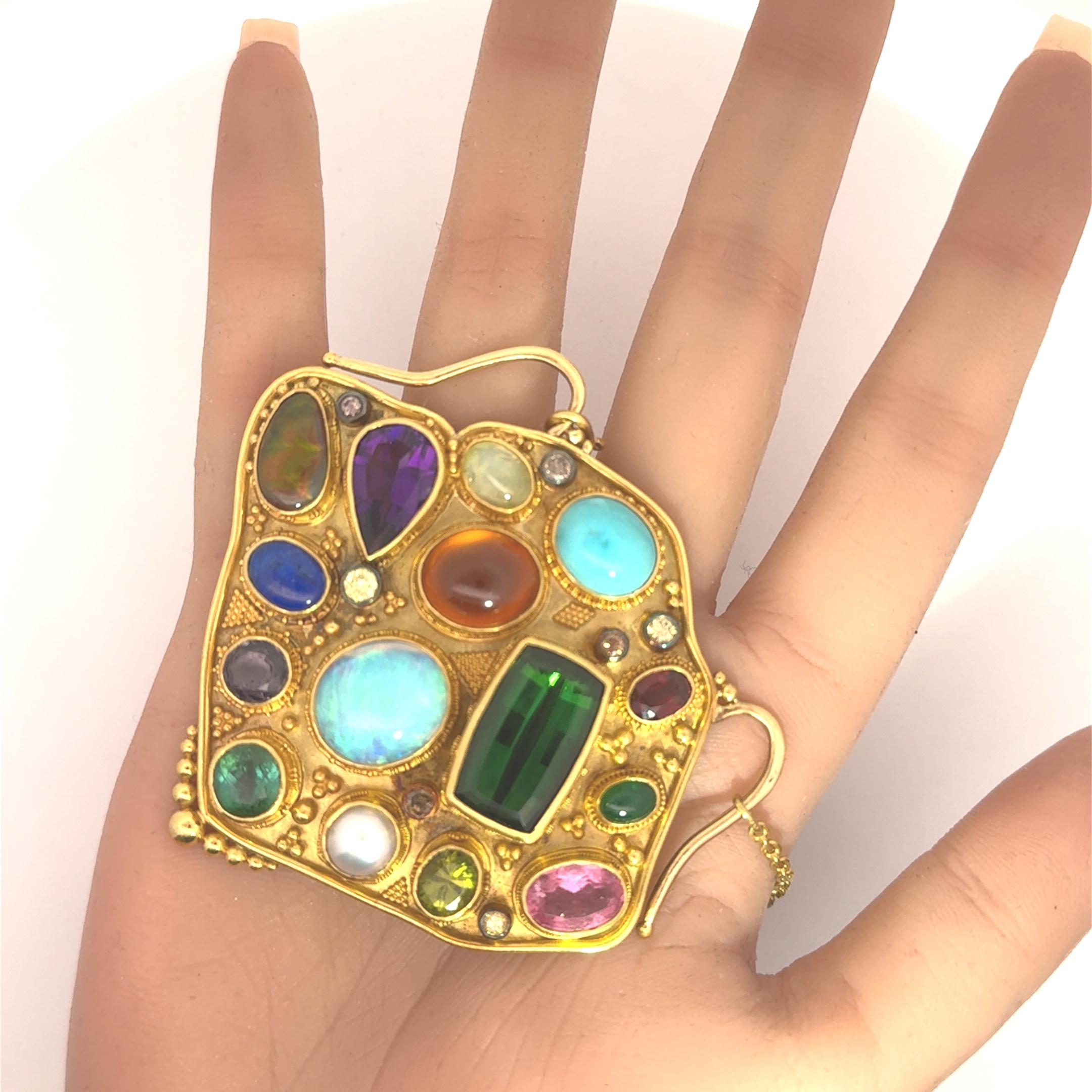 Luna Felix MultiColored Gemstone 22k Yellow Gold Pendant Necklace