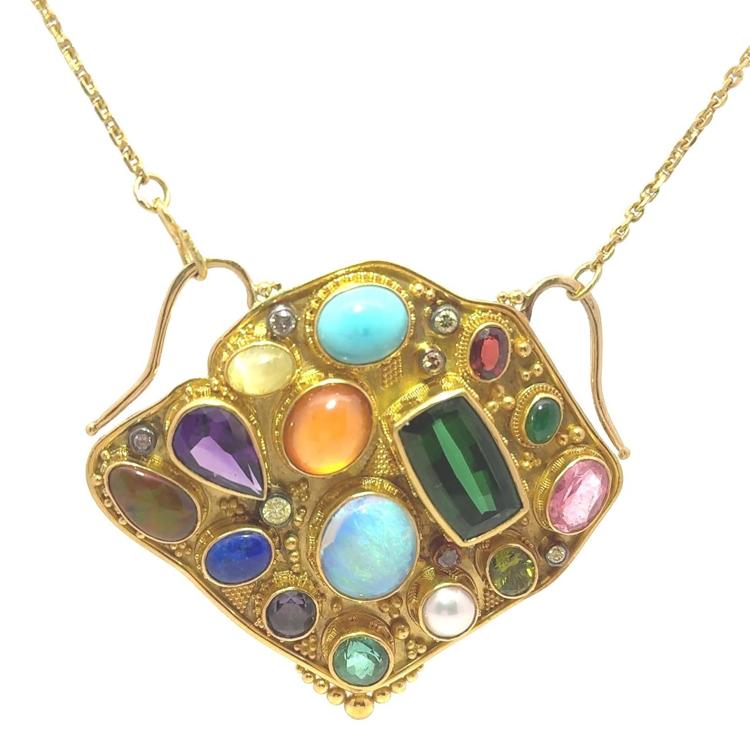Luna Felix MultiColored Gemstone 22k Yellow Gold Pendant Necklace